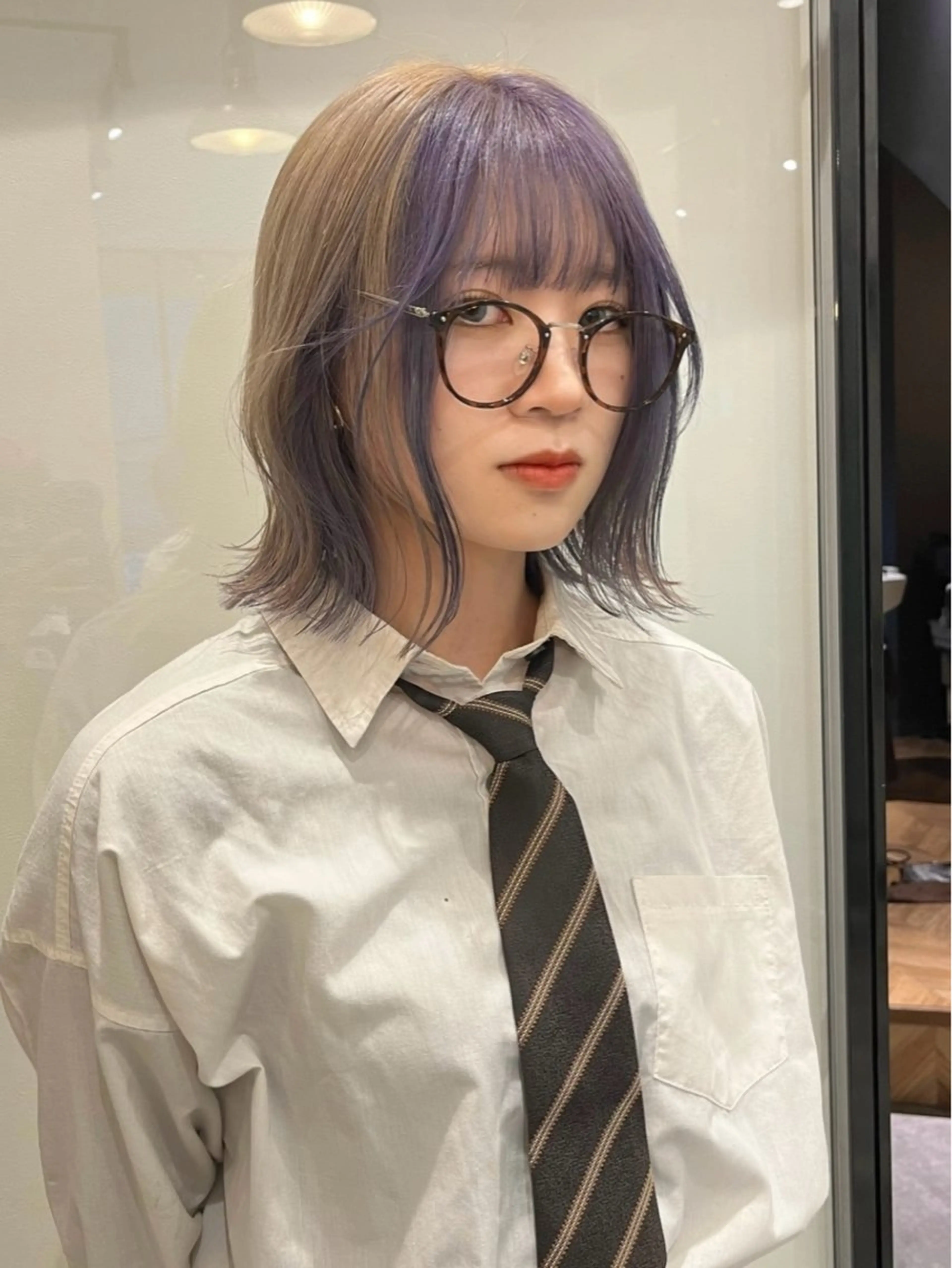 ミディアム カラー カット ヘアカラー トリートメント AMI🎀韓国ヘア 透明感カラーのヘアスタイル