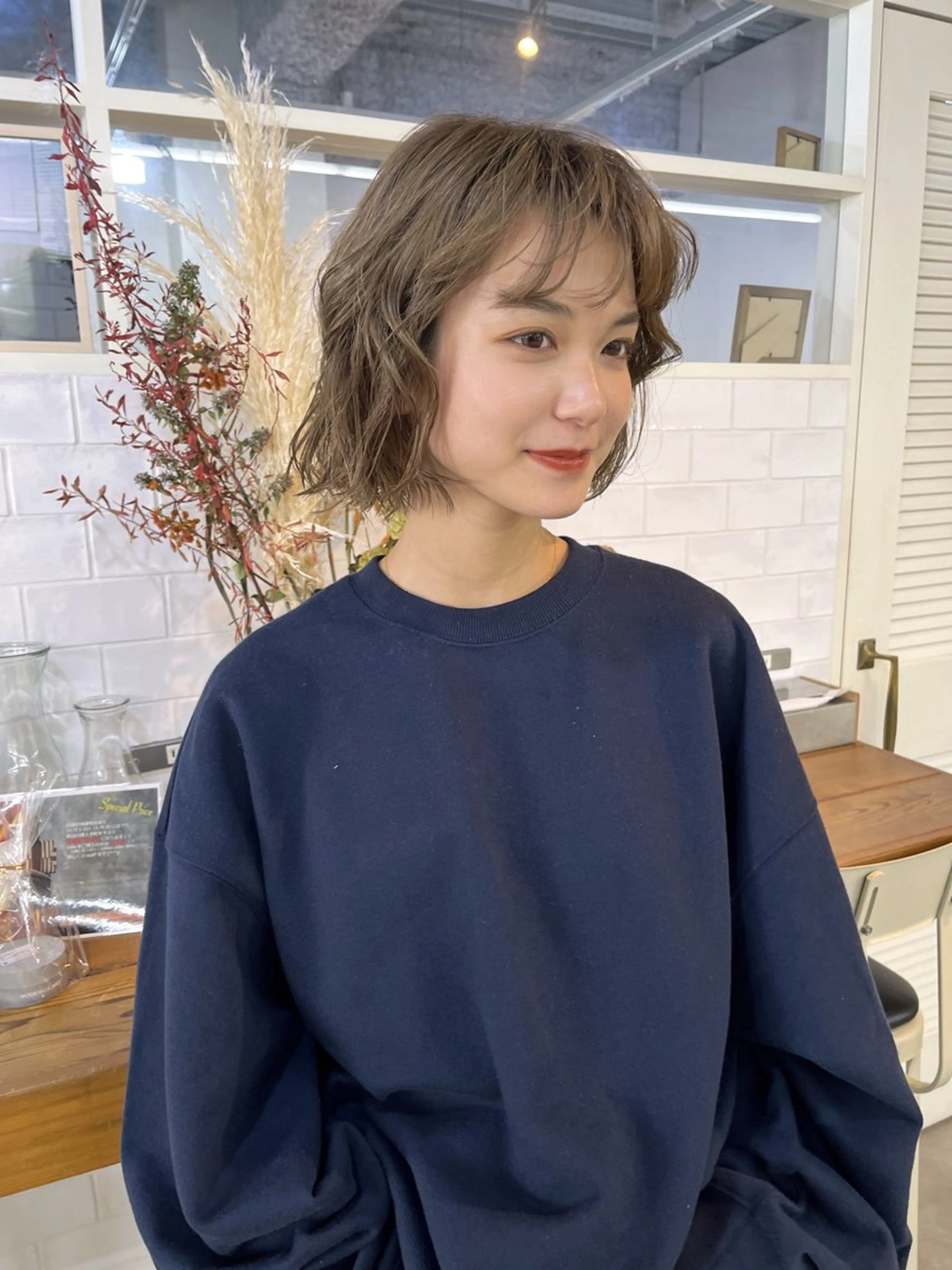 ショート カラー パーマ ベージュカラー カット ヘアカラー パーマ benji仙台所属・KOKI/ ボブ/ パーマ/透明感カラーのヘアスタイル