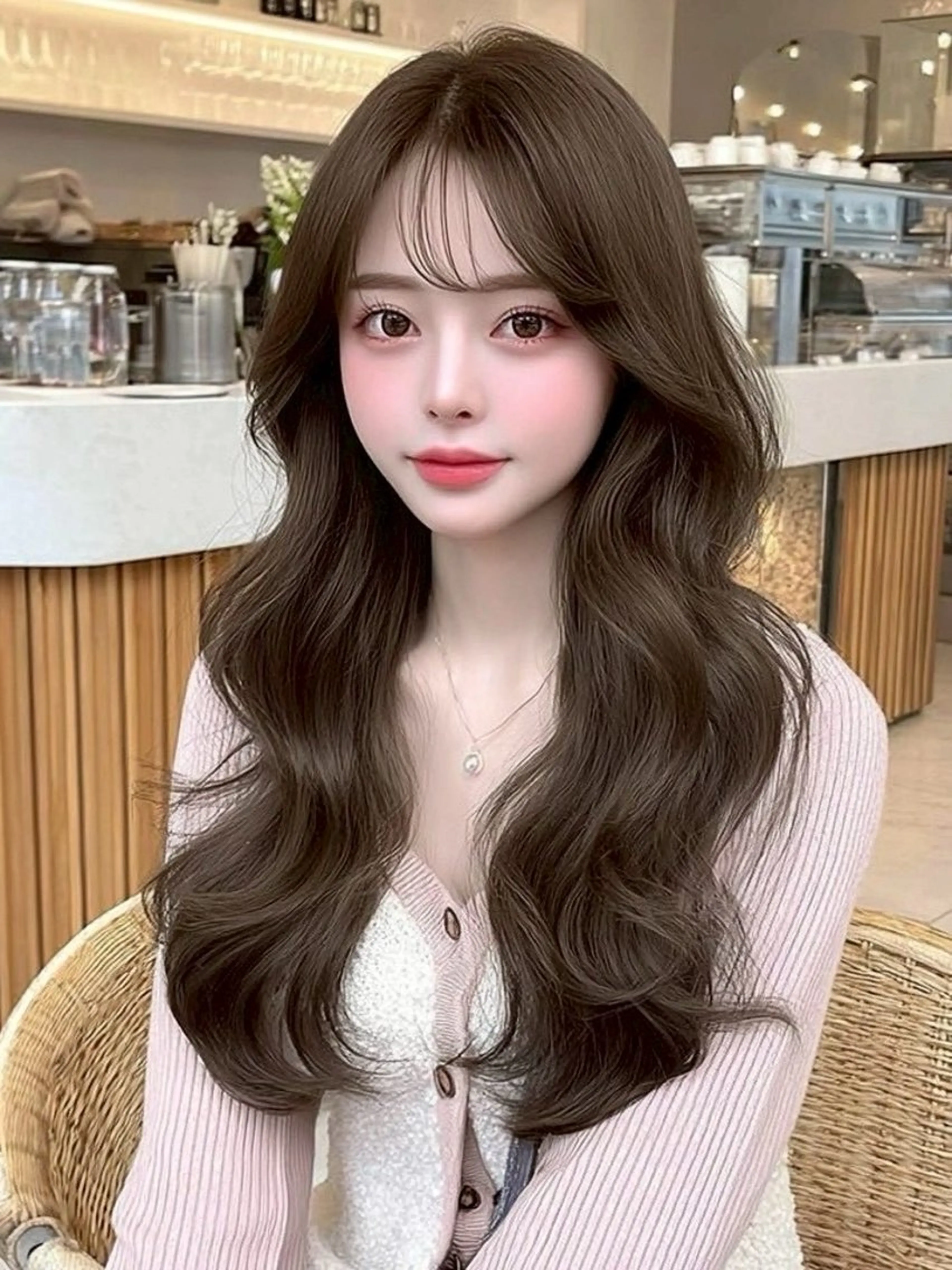 ロング カラー 透明感カラー くびれヘア 顔周りカット ヨシンモリ 韓国風ヘア カット ヘアカラー トリートメント 京都韓国ヘア🇰🇷 /髪質改善/透カラーのヘアスタイル