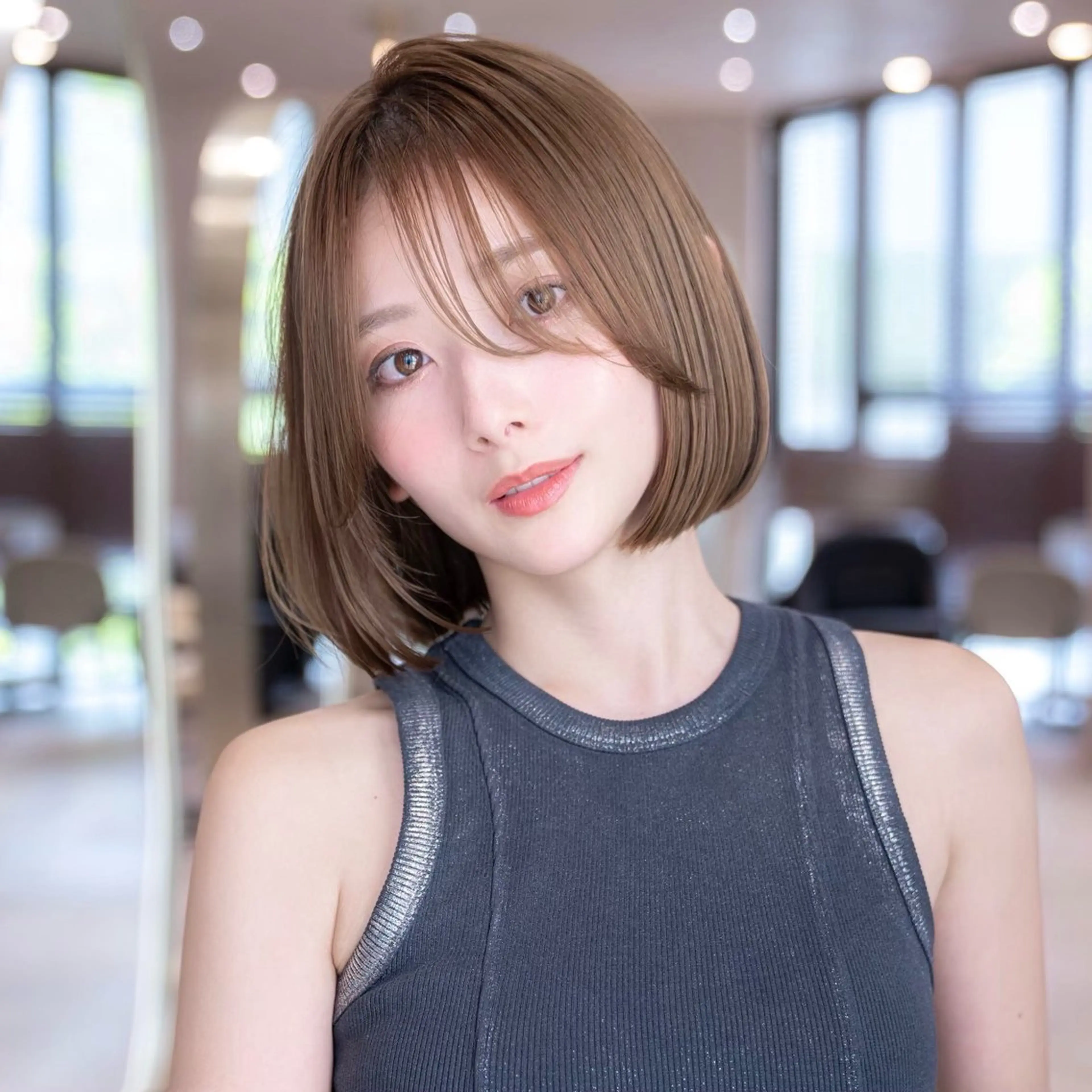 ミディアム カラー 切りっぱなしボブ ショートボブ ボブレイヤー 透明感カラー ボブ カット ヘアカラー トリートメント 田中航平/渋谷ボブ/ レイヤーボブのヘアスタイル