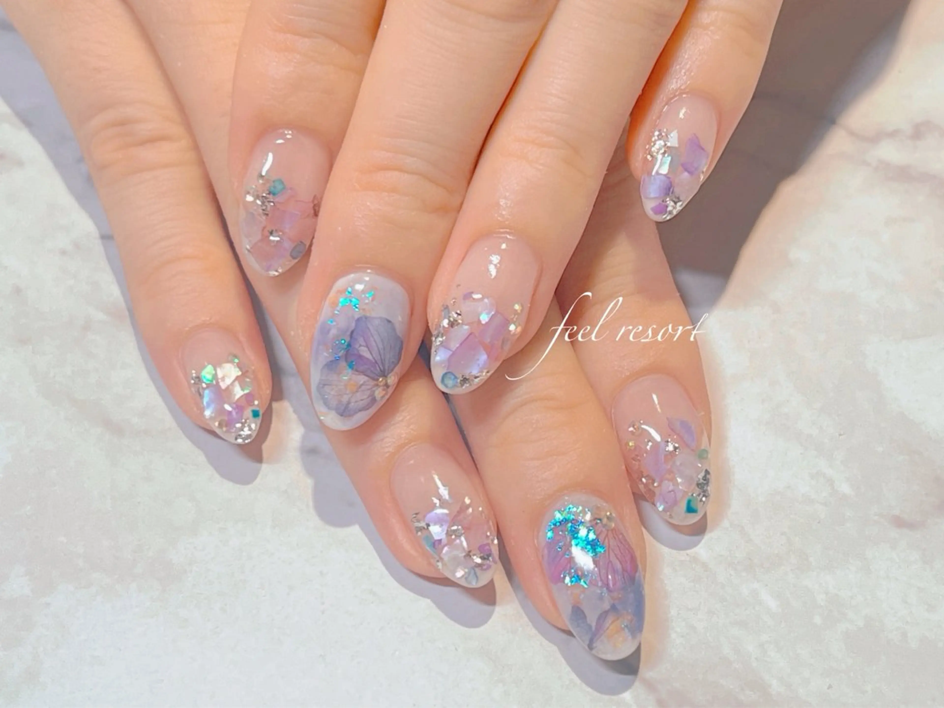 ネイル 長さ出し フットネイル フレンチネイル ジェルネイル ガラスフレンチ ハンドネイル Lien（リアン） 銀座駅6分のネイルデザイン