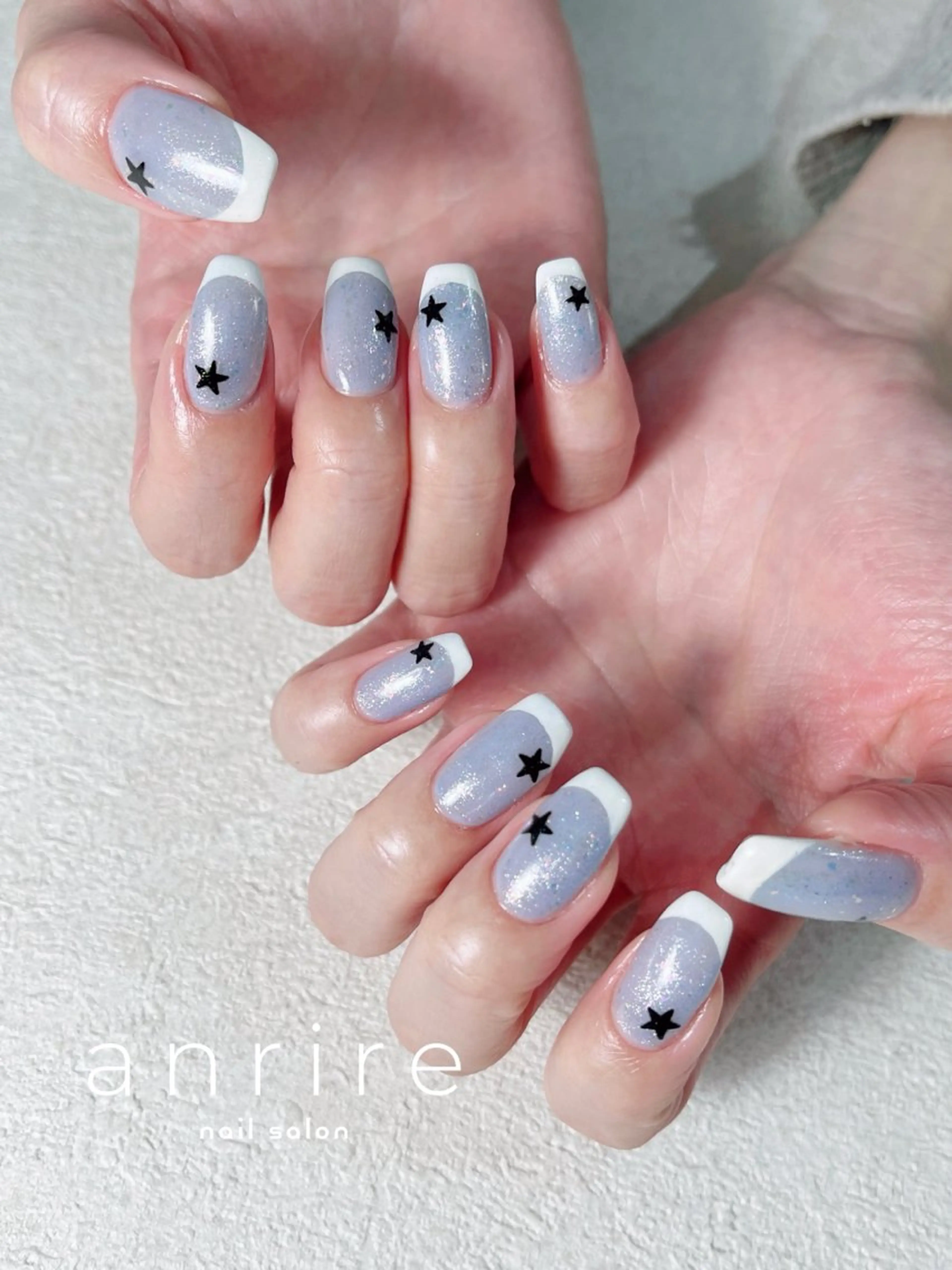 ネイル ブルー フレンチネイル ジェルネイル キラキラネイル マグネットネイル ハンドネイル nail salon anrire〜アンリール〜所属・nailsalon anrireのネイルデザイン