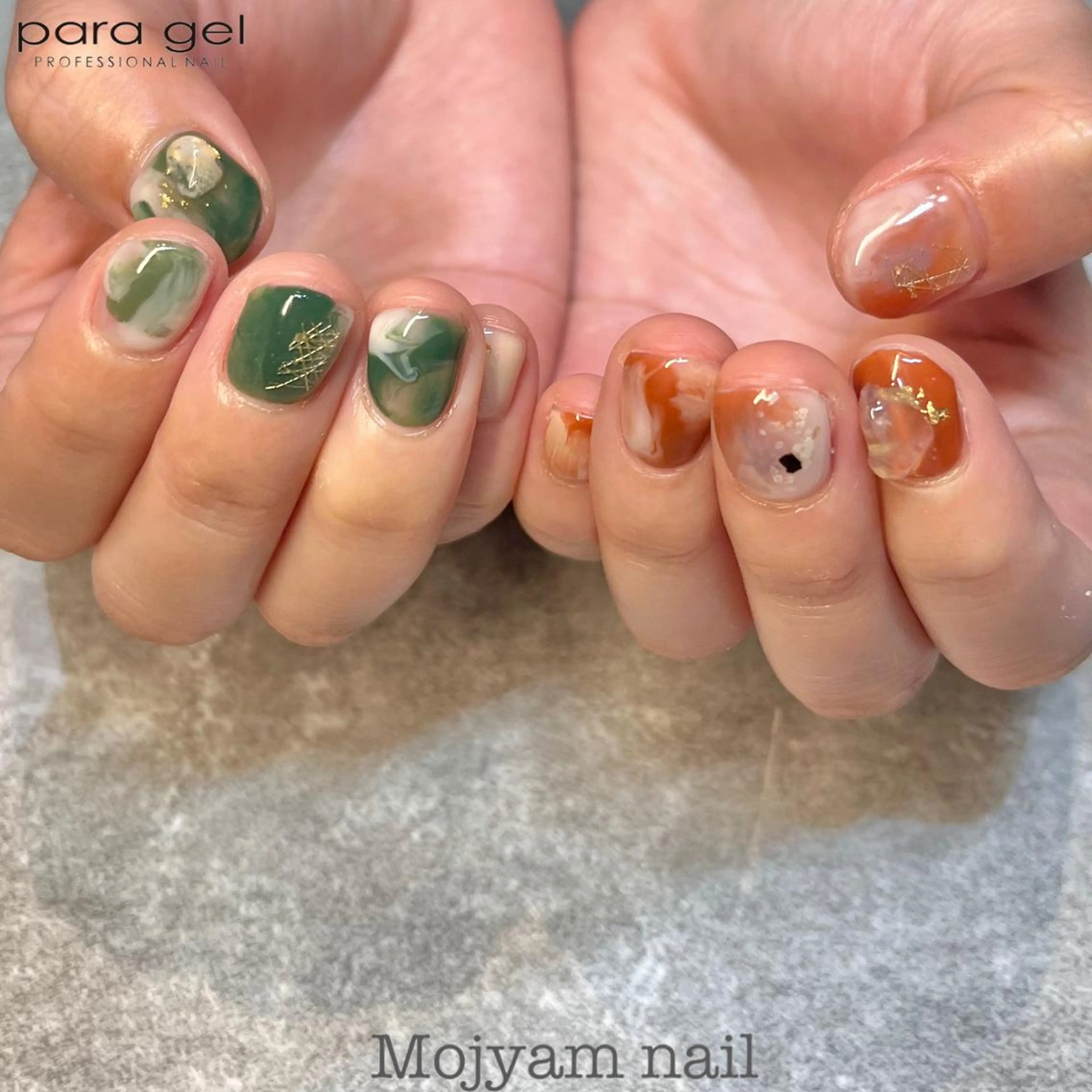 ネイル ブラウン グリーン ラメ(グリッター) ミラーネイル ニュアンスネイル ハンドネイル Mojyam nail所属・松本 実咲のネイルデザイン