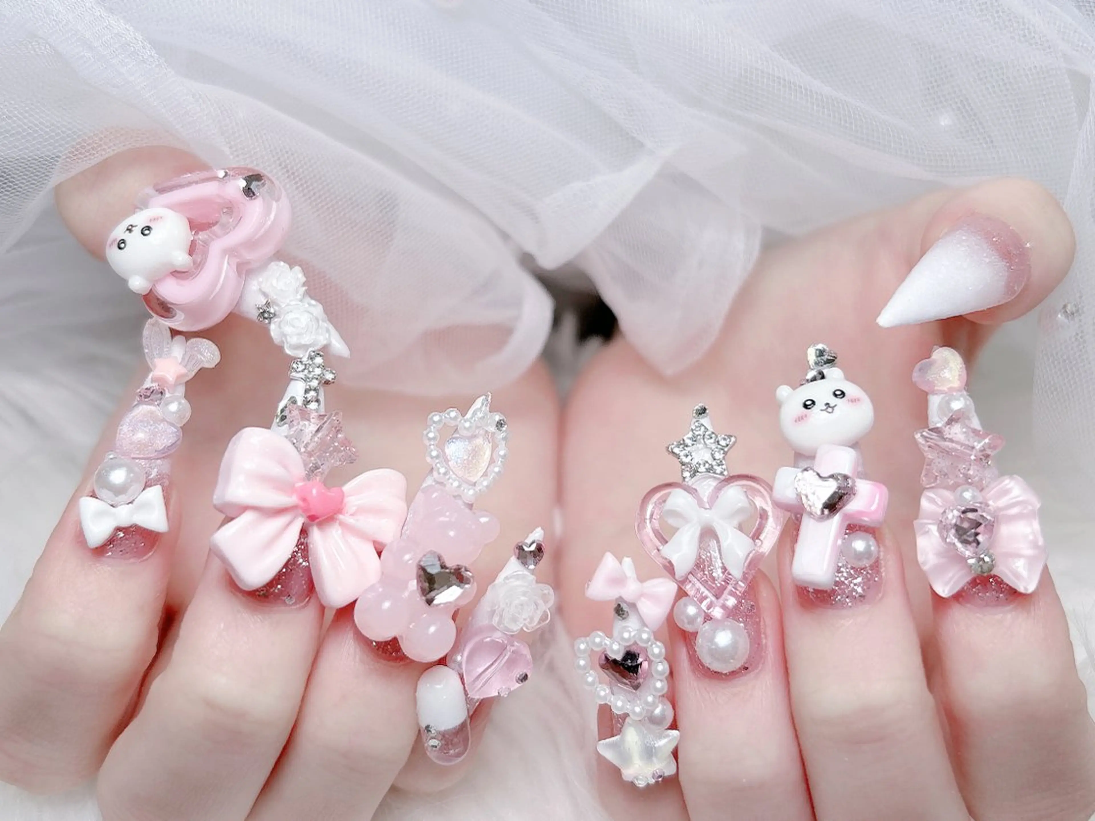 ネイル 成人式 ロングネイル マグネットネイル 大理石ネイル(マーブル) 持ち込み ハンドネイル MoMoA Nail ネイル長さ出し専門店のネイルデザイン