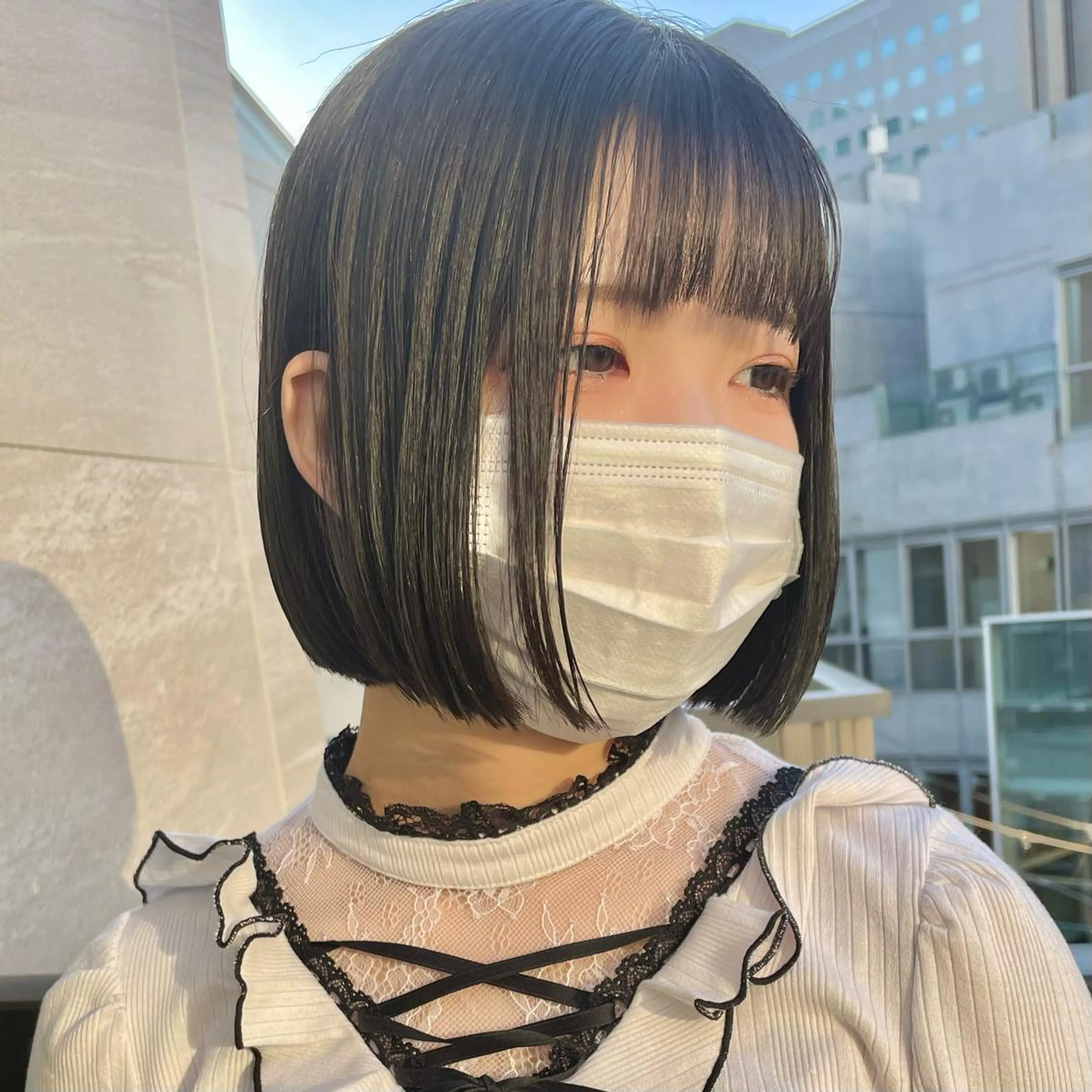 ショート カラー 切りっぱなしボブ 前下がりボブ ハンサムショート ボブ 斜めバング 髪質改善 中川　翔のヘアスタイル