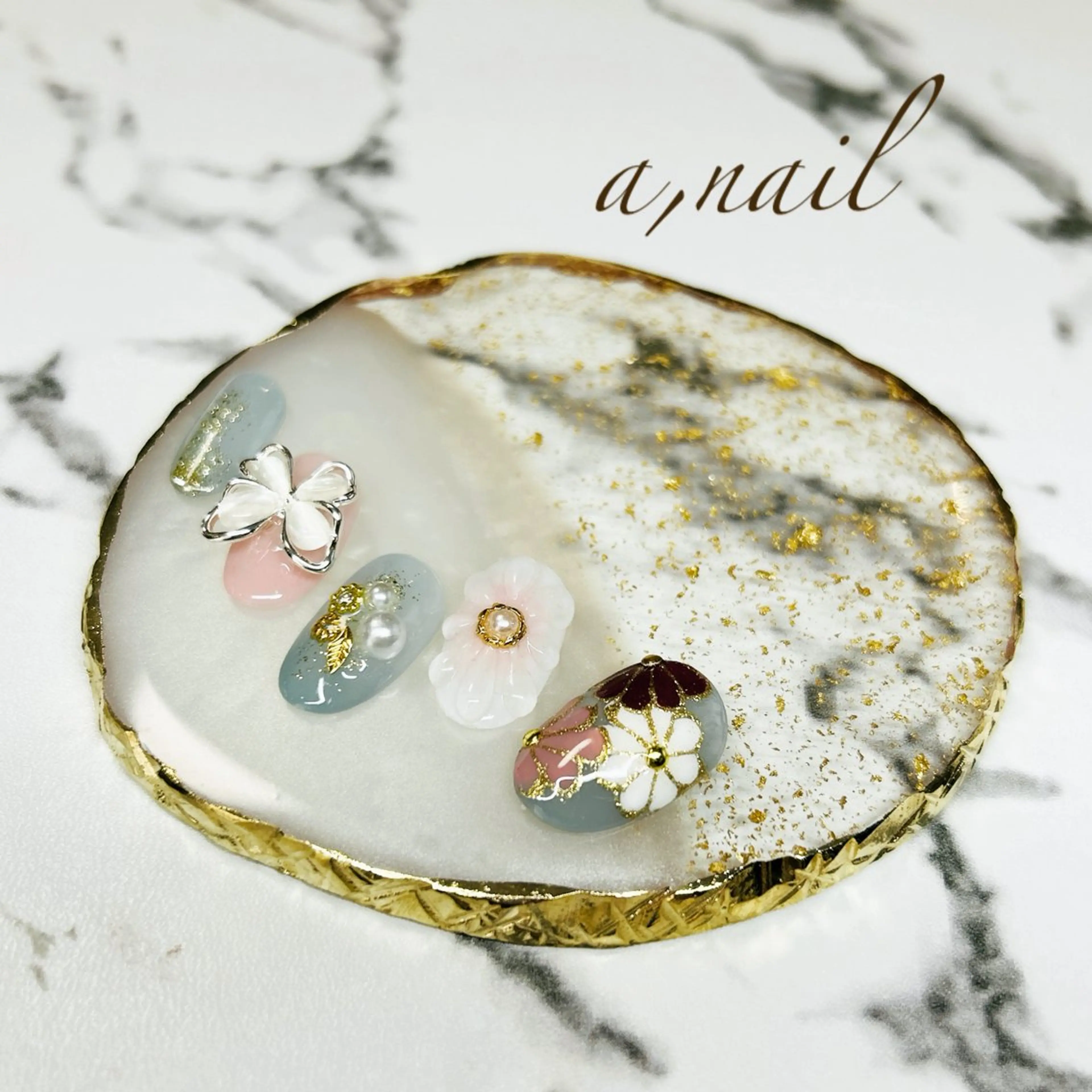 ネイル 成人式 フラワーネイル ジェルネイル グラデーション ワンカラーネイル ハンドネイル ネイルサロン エーネイルのネイルデザイン