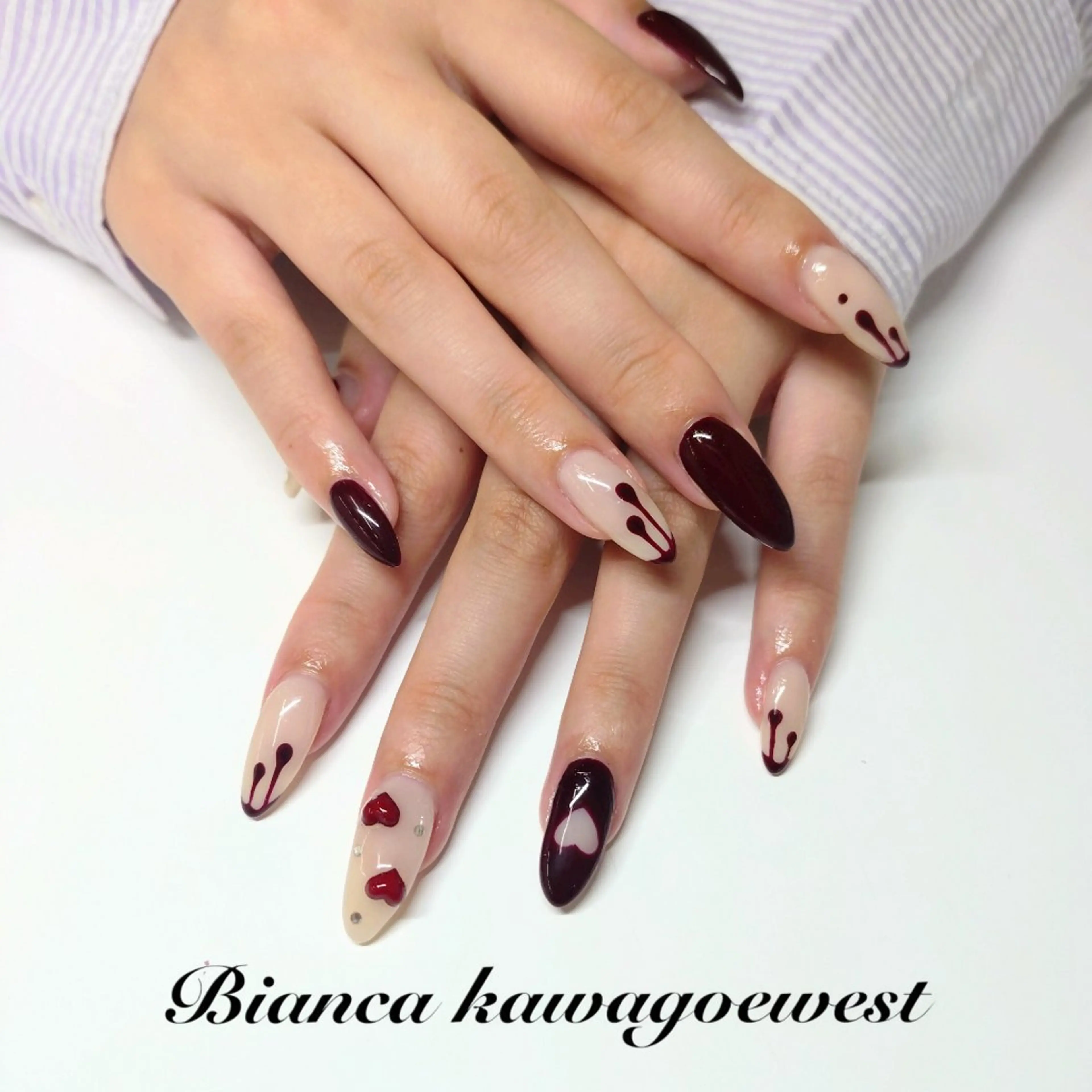 ネイル ハート 持ち込み 赤色 Bianca川越西口 Oguraのネイルデザイン