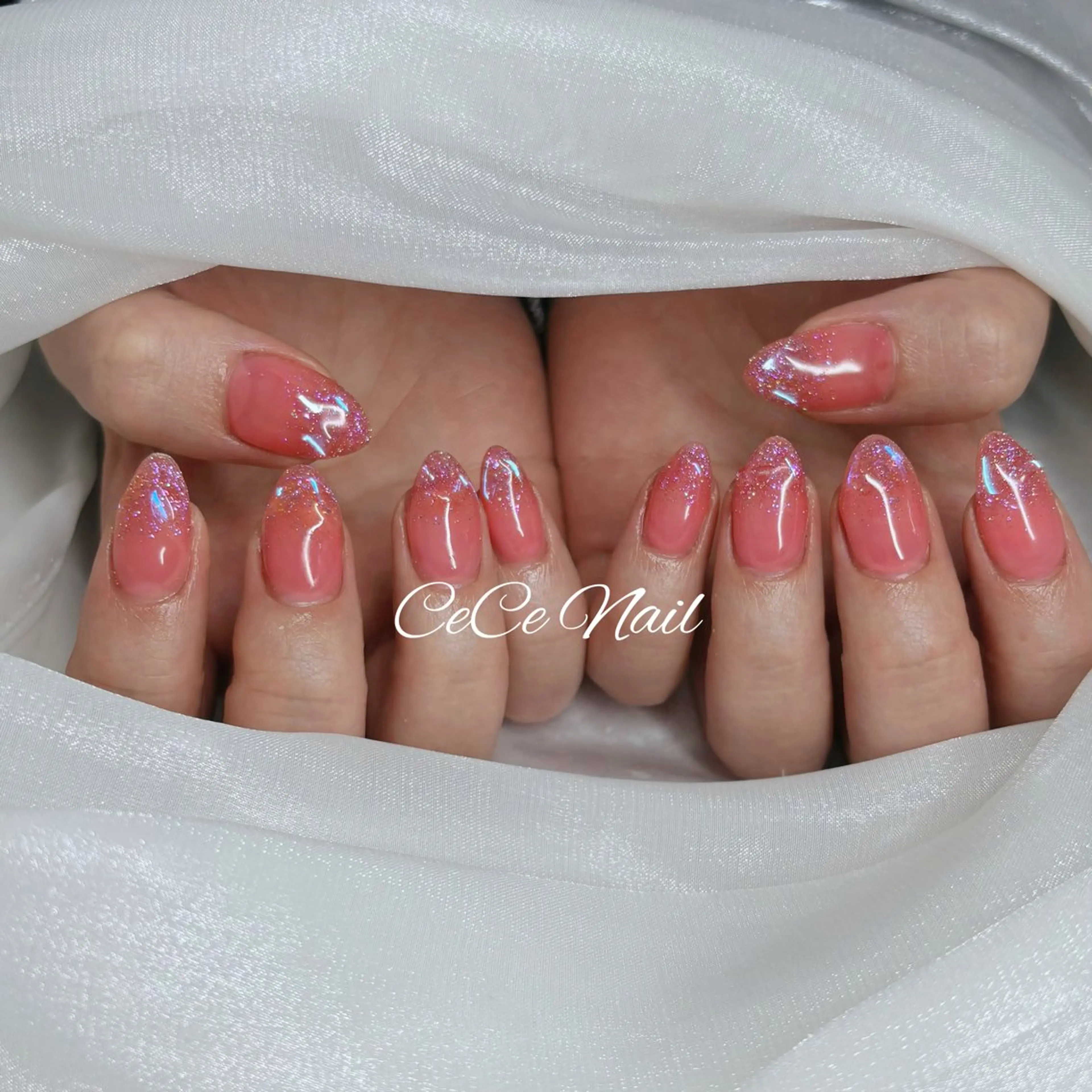 ネイル オーロラネイル 長さ出し フットネイル フレンチネイル ジェルネイル ハンドネイル CeCe Garden所属・CeCeGarden ✨️キラキラワンホンのネイルデザイン
