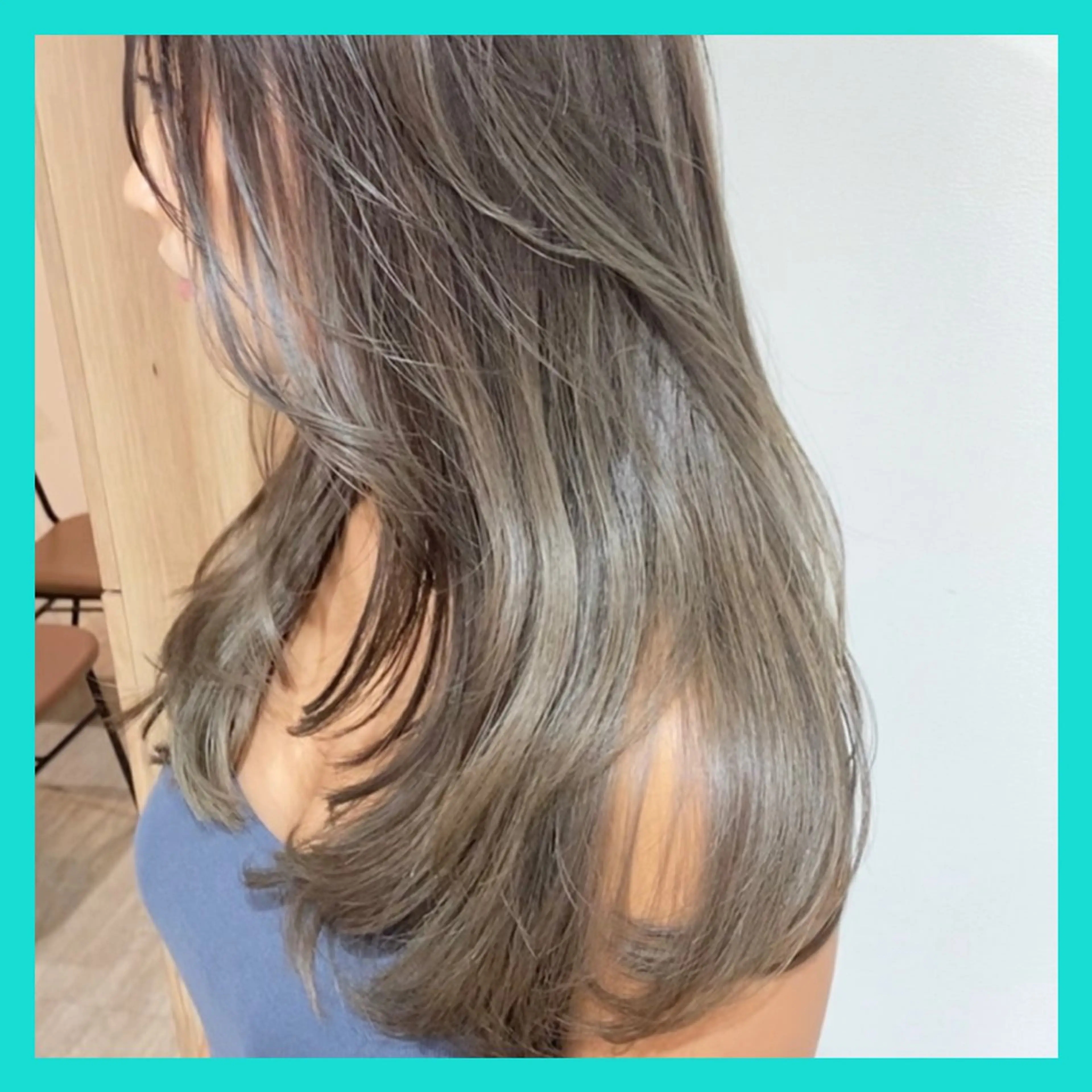 セミロング アッシュ ボブ くびれヘア ハイライト レイヤーカット AMI Hair  supply所属・髪質改善カラー 韓国風レイヤーのヘアスタイル