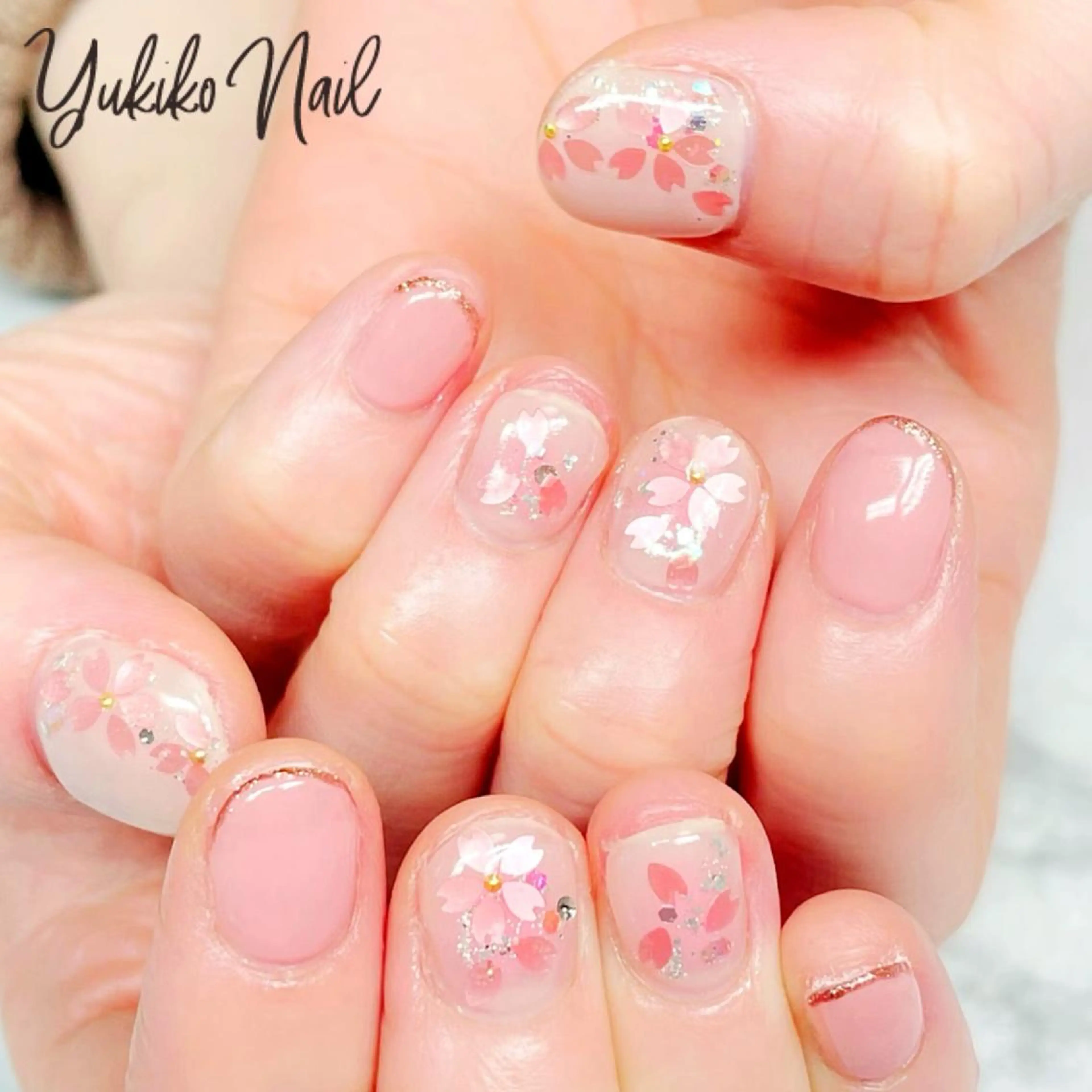 ネイル チークネイル 桜ネイル ピンク 春ネイル ハンドネイル ユキコ ネイルのネイルデザイン