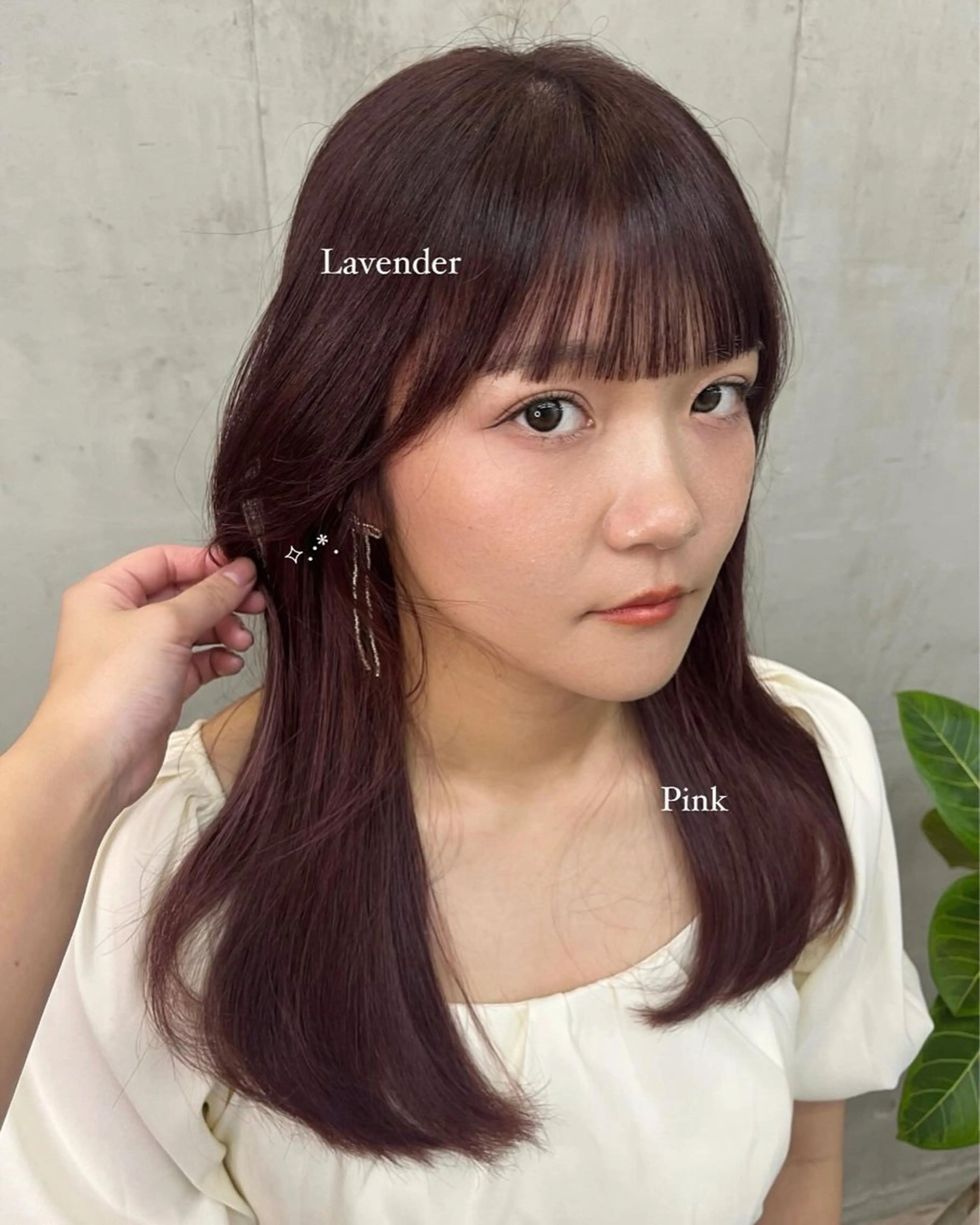 セミロング ピンクラベンダー 顔周りカット ヘアカラー SALT WATER所属・🫐 𝐌𝐚𝐨 🫐似合わせcutのヘアスタイル