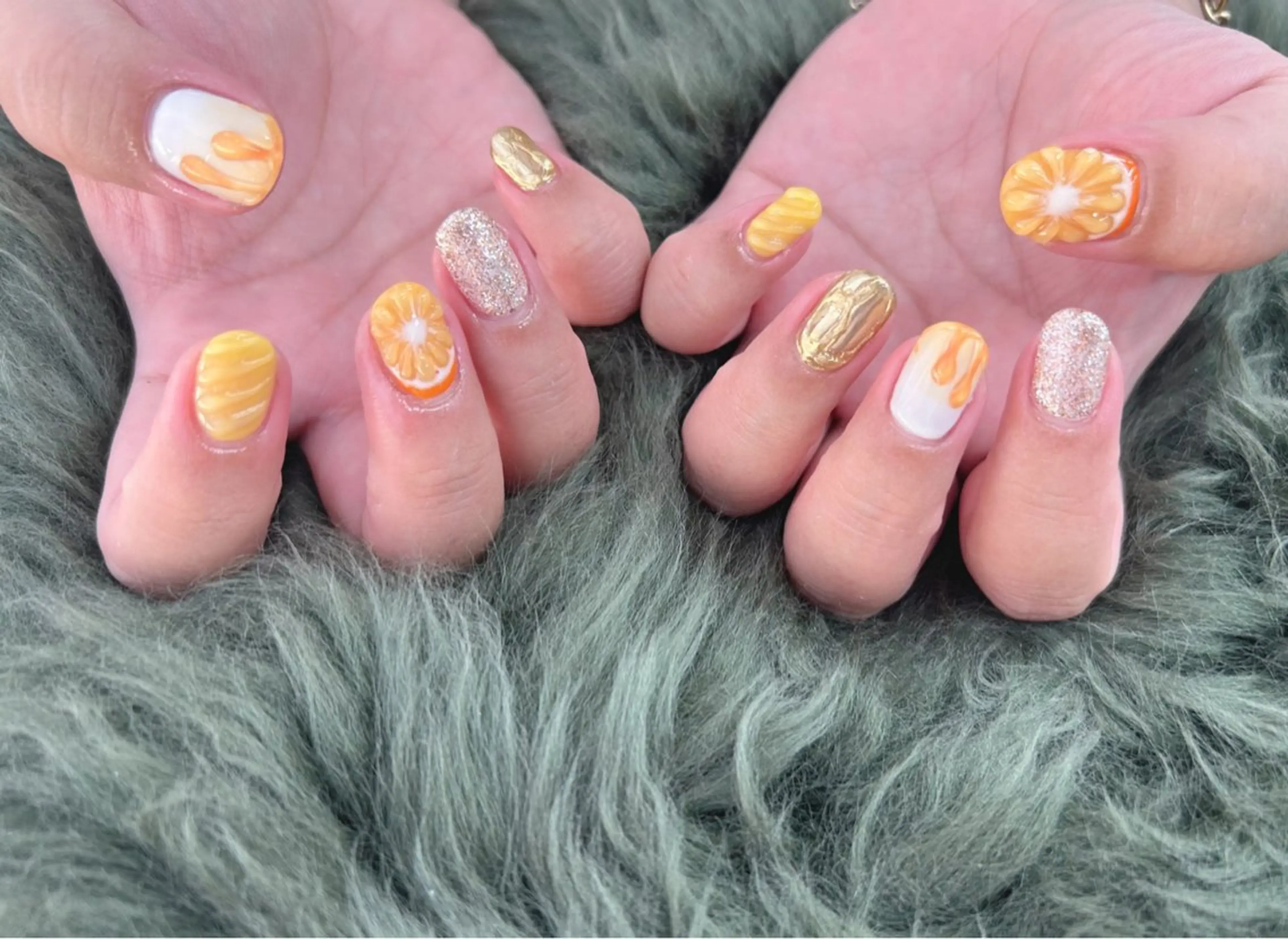 ネイル オレンジ ぷっくりネイル ハンドネイル Nail Salon agré所属・agré ネイルサロン　アグレのネイルデザイン