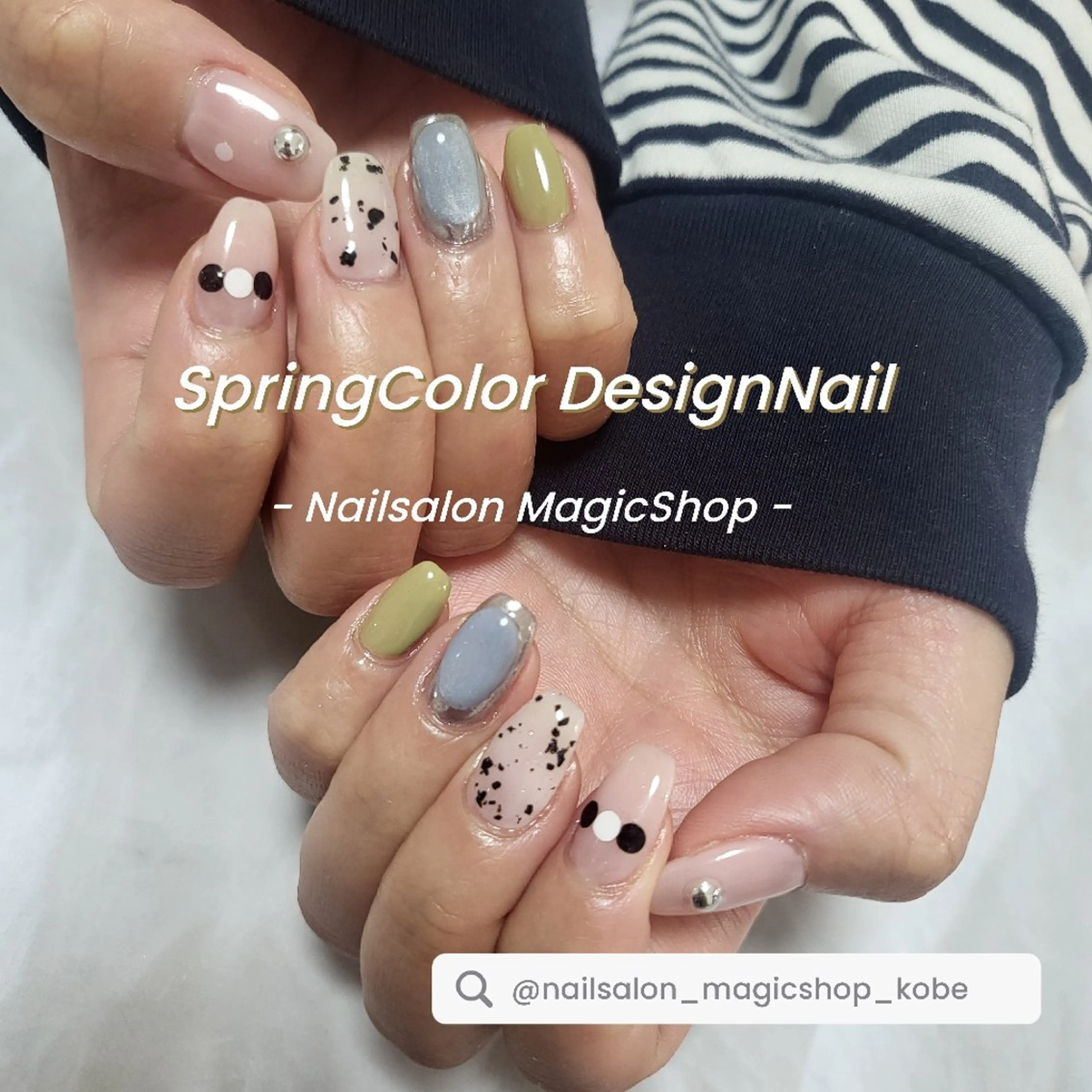 ネイル ブルー ジェルネイル グリーン ピンク シルバー ハンドネイル Nailsalon MagicShopのネイルデザイン