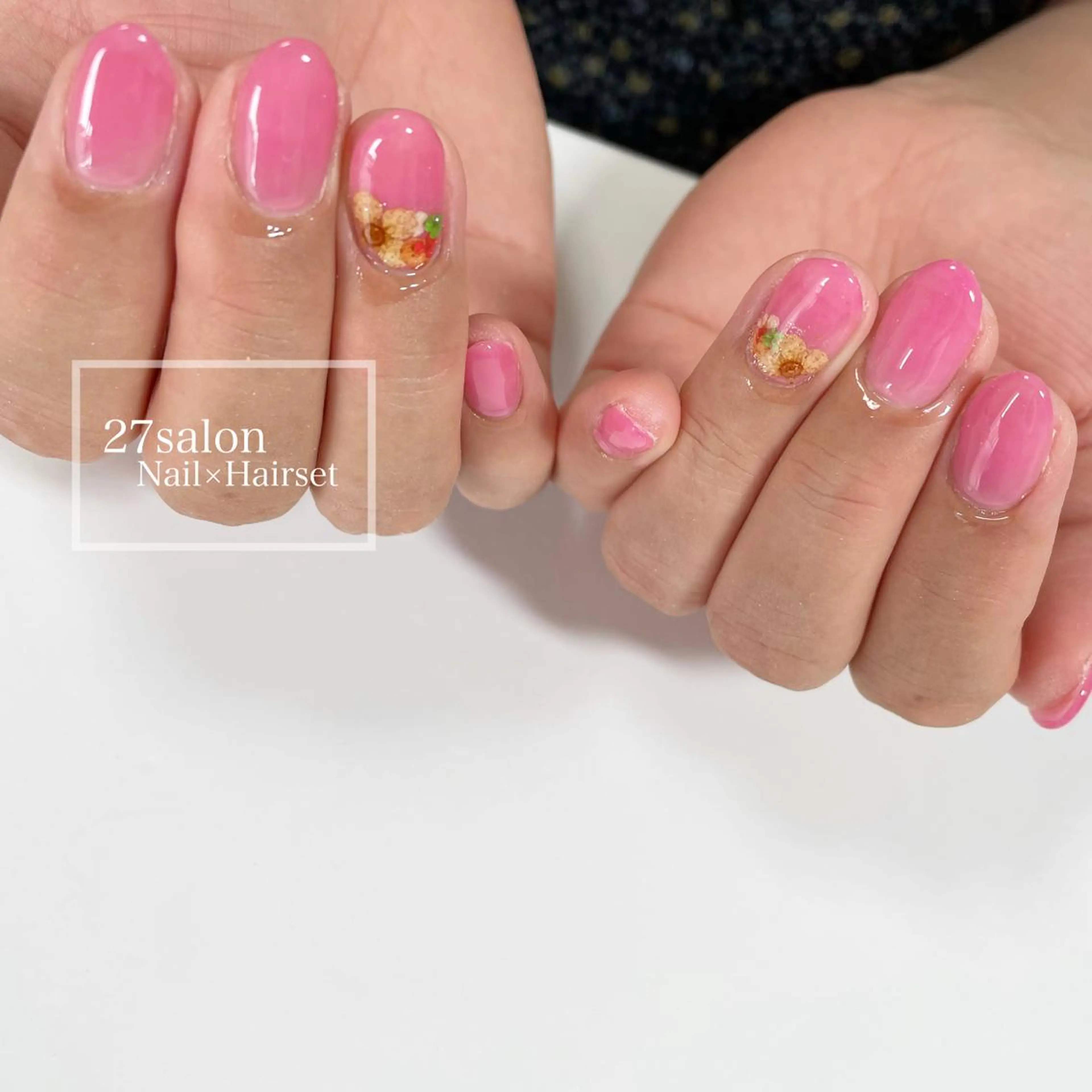 ネイル フラワーネイル オフィスネイル ピンク 27salon yuinaのネイルデザイン