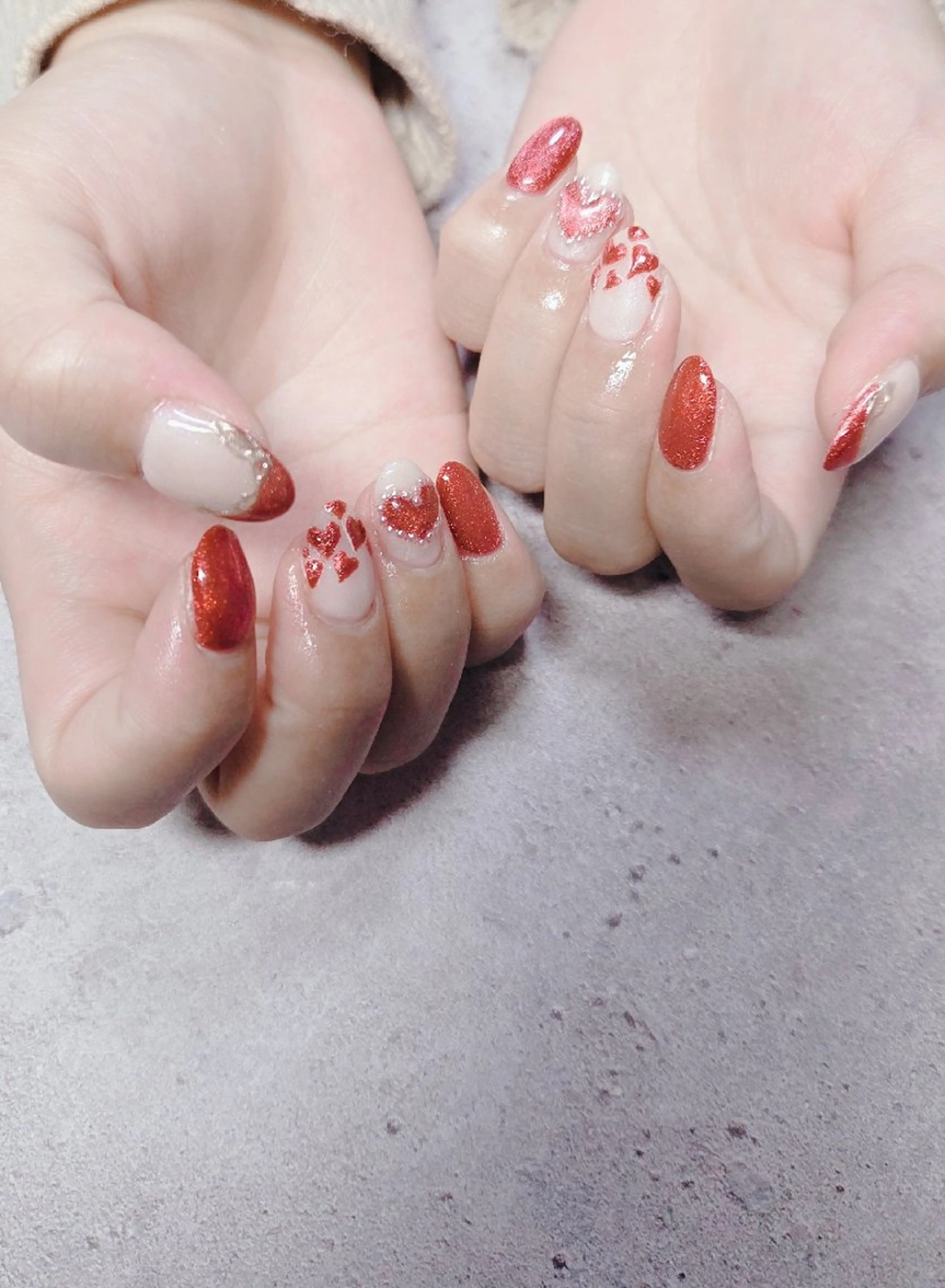 ネイル フレンチネイル ハート マグネットネイル ミラーネイル 持ち込み ハンドネイル flure de neige yukiのネイルデザイン