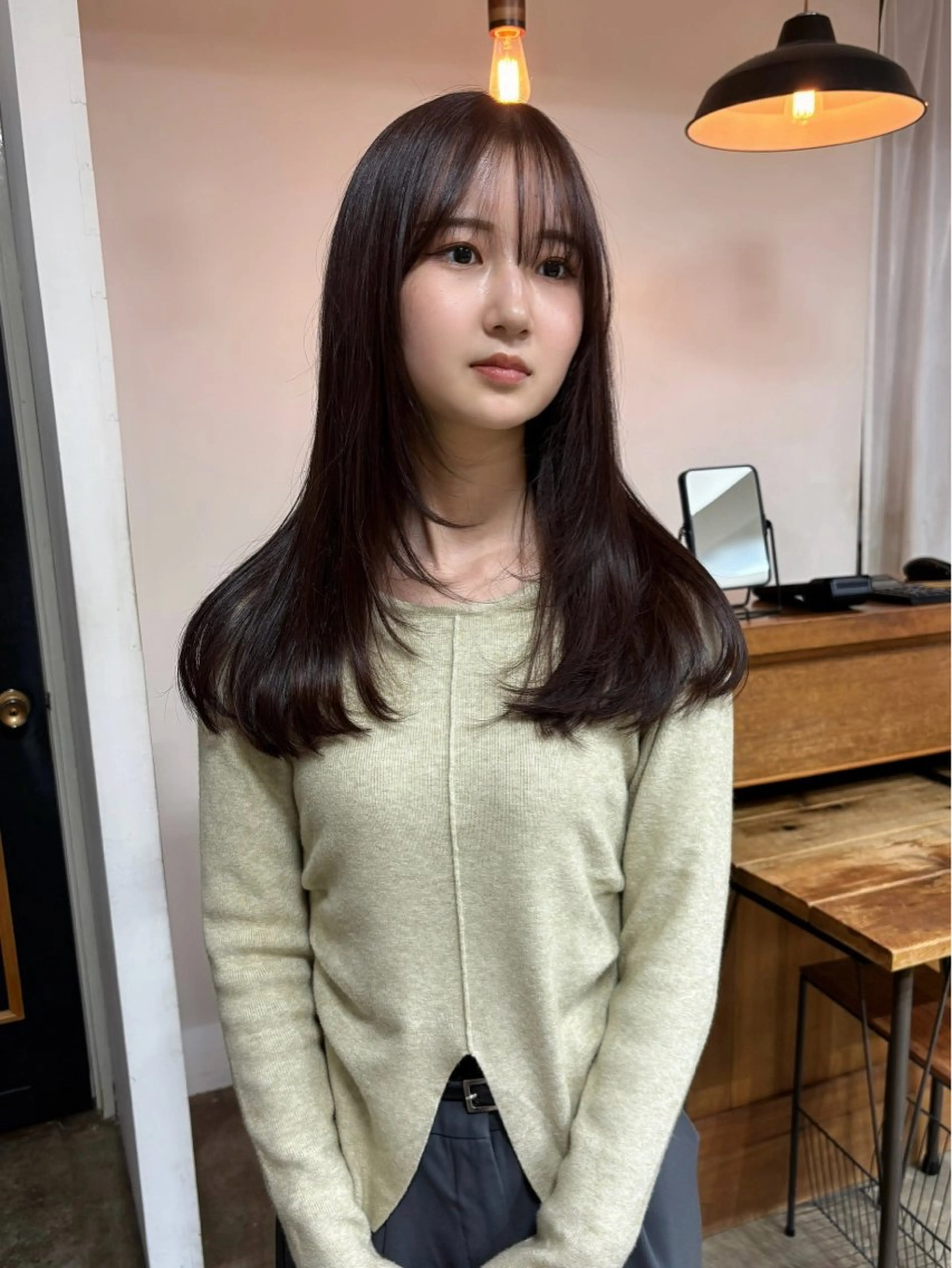 ロング カラー カット 縮毛矯正 トリートメント 韓国ボブ＆顔まわり レイヤー♡TOMOEのヘアスタイル