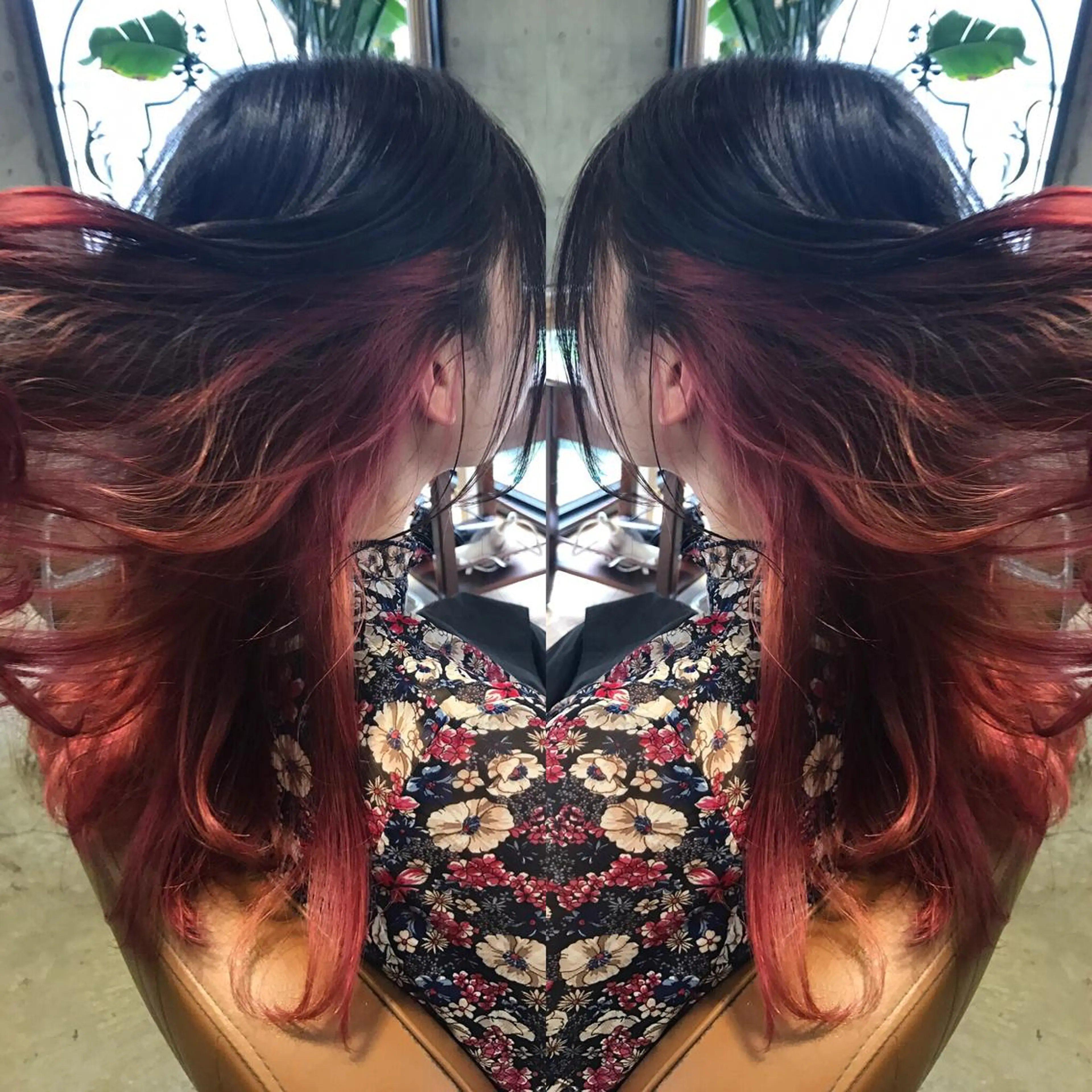 ミディアム カラー パーマ ヘアアレンジ メンズ キッズ ネイル マツエク・マツパ メンズインナーカラー ダブルカラー インナーカラー レッドカラー 赤色 サロンドミルク 原宿のヘアスタイル