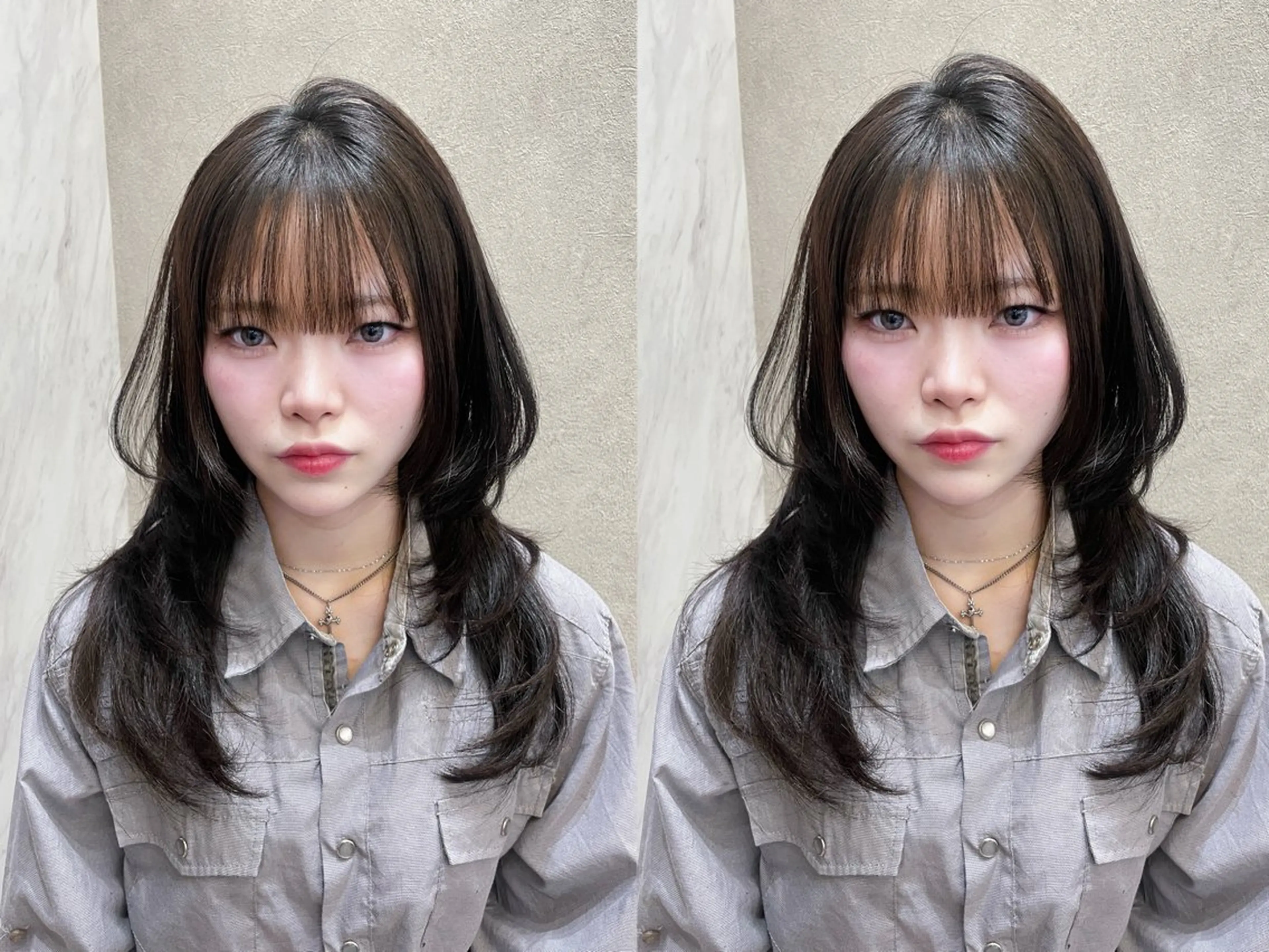 セミロング カット ヘアカラー MOE 福岡韓国ヘア✧︎のヘアスタイル