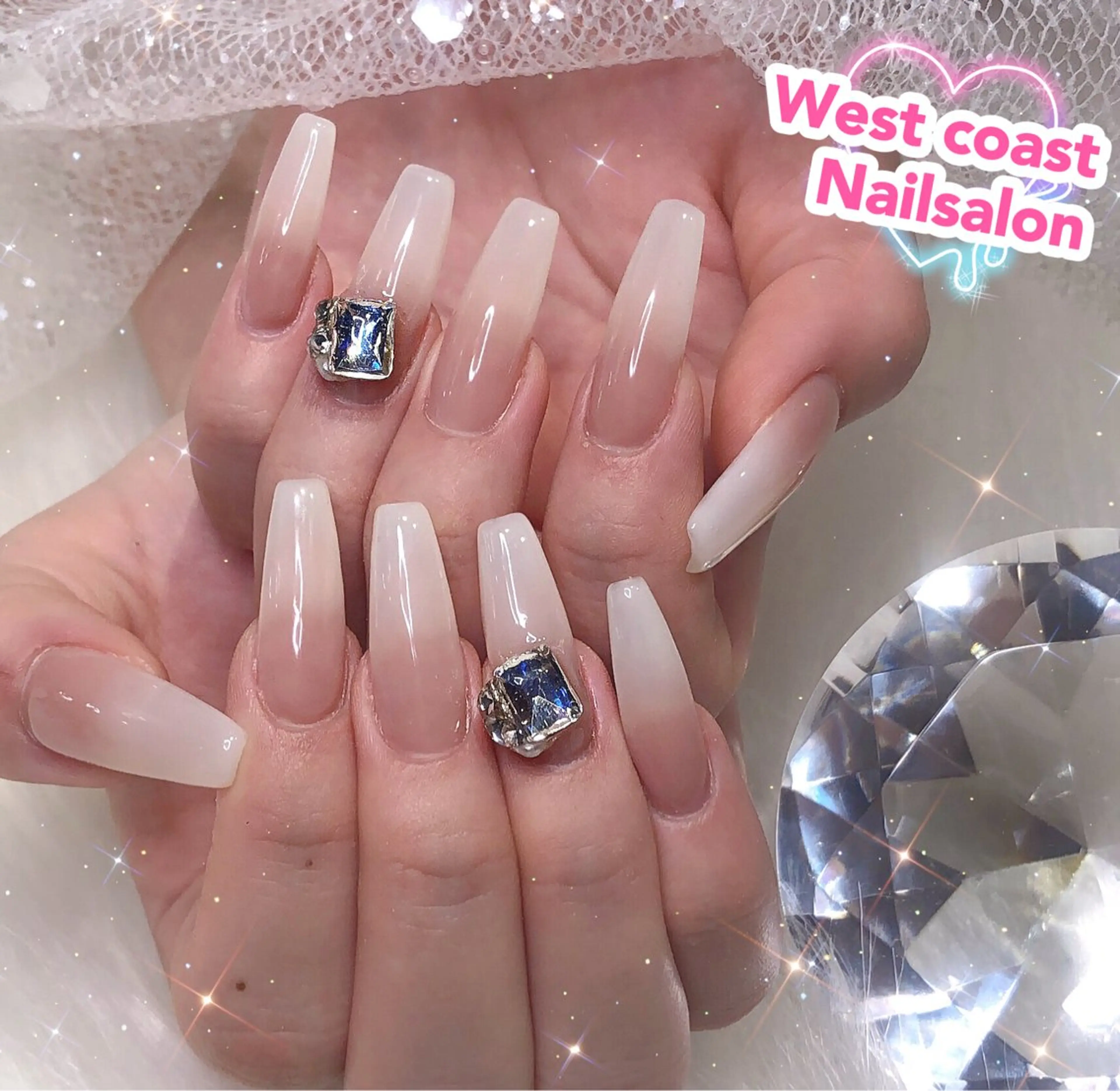 ネイル ハンドネイル リボン、ガーリー パーツ放題専門店のネイルデザイン