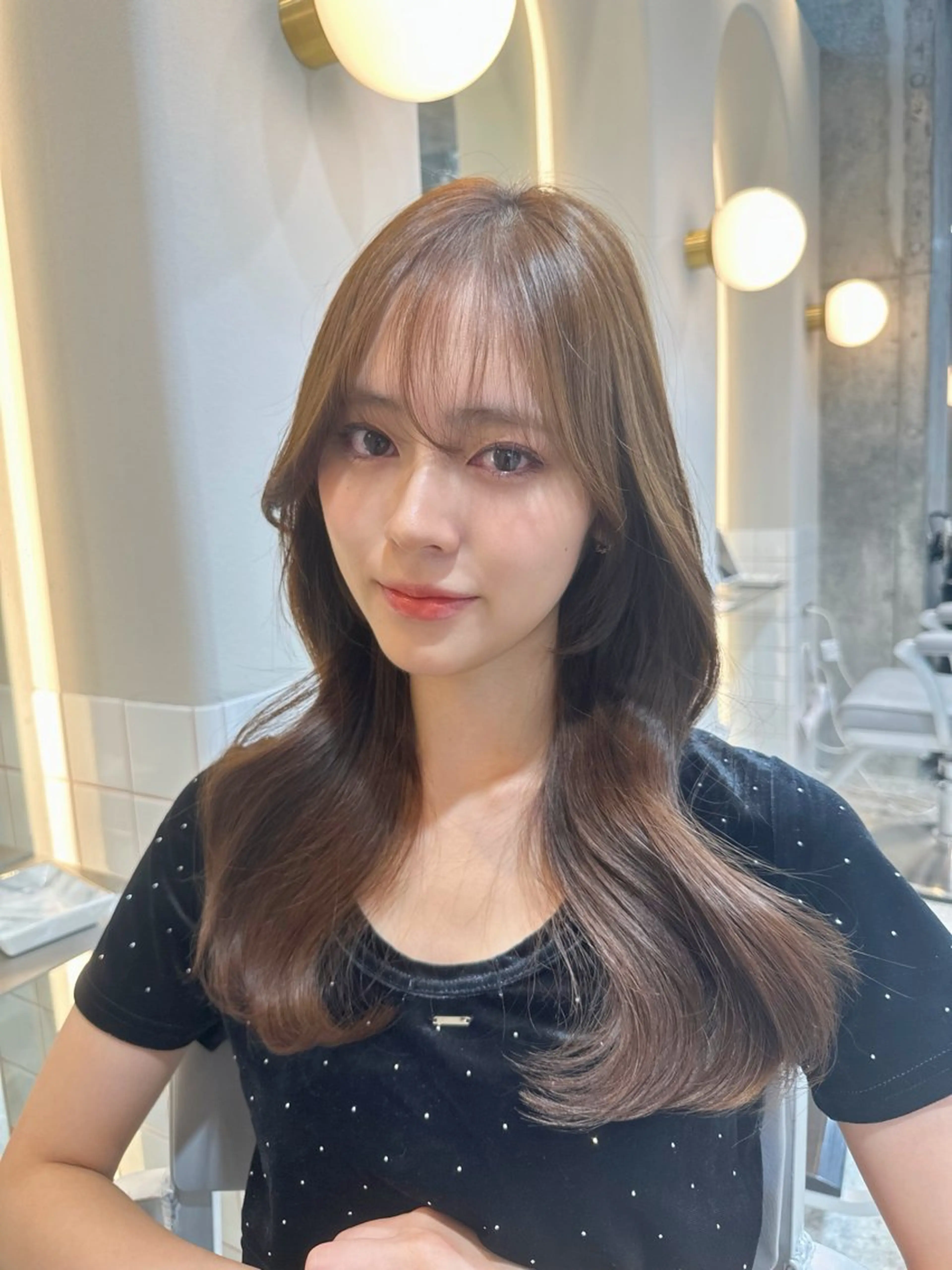 セミロング カラー カット ヘアカラー トリートメント 新宿/韓国レイヤー 髪質改善カラー/角所のヘアスタイル