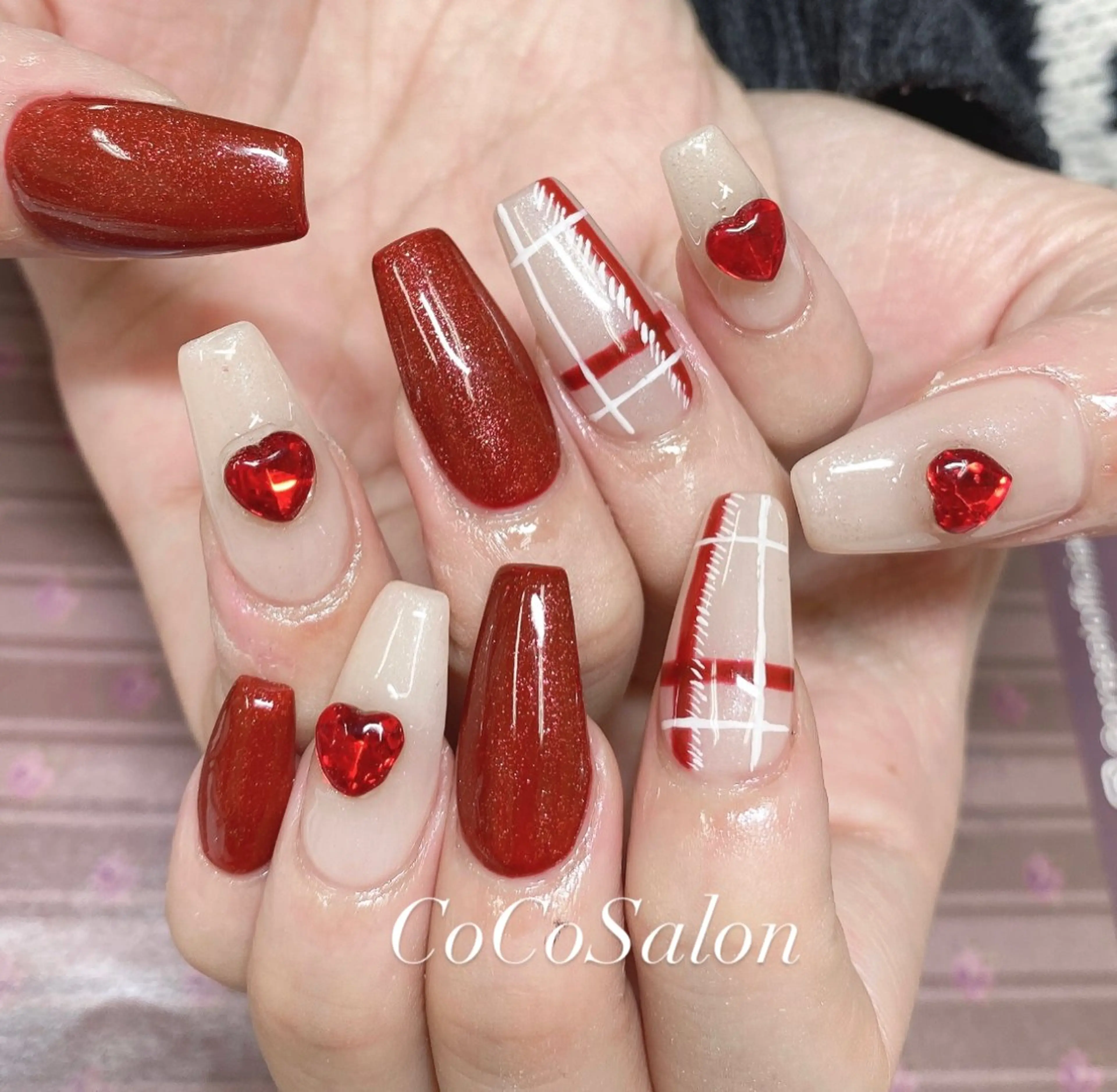 ネイル ジェルネイル ハート スカルプネイル バレンタイン ハンドネイル CoCo Salon ネイル/睫毛/脱毛のネイルデザイン