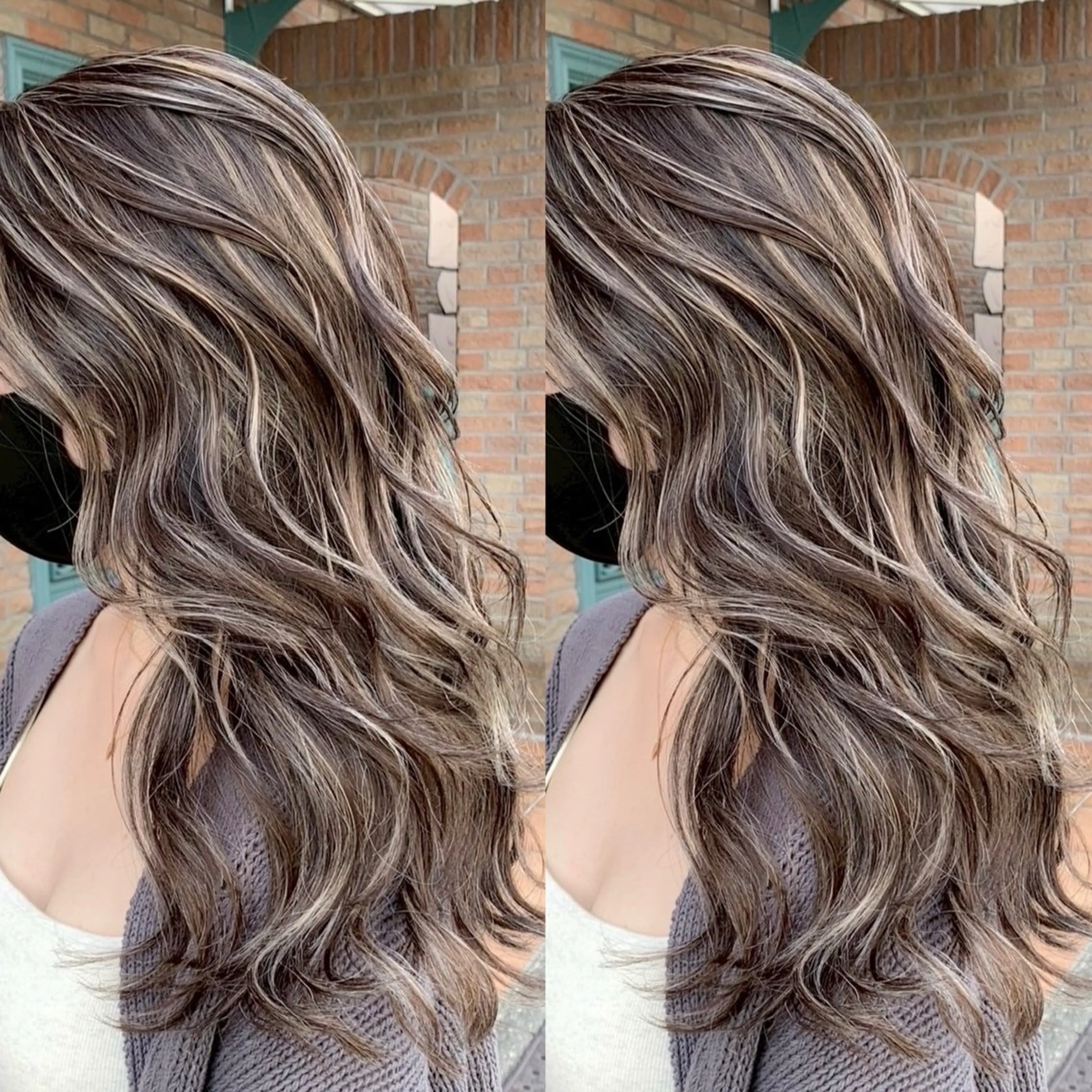 ロング カラー ブリーチ ケアブリーチ デザインカラー グレージュ ハイライトカラー ヘアカラー ONYX 表参道所属・表参道/ハイライト 髪質改善ストレートのヘアスタイル