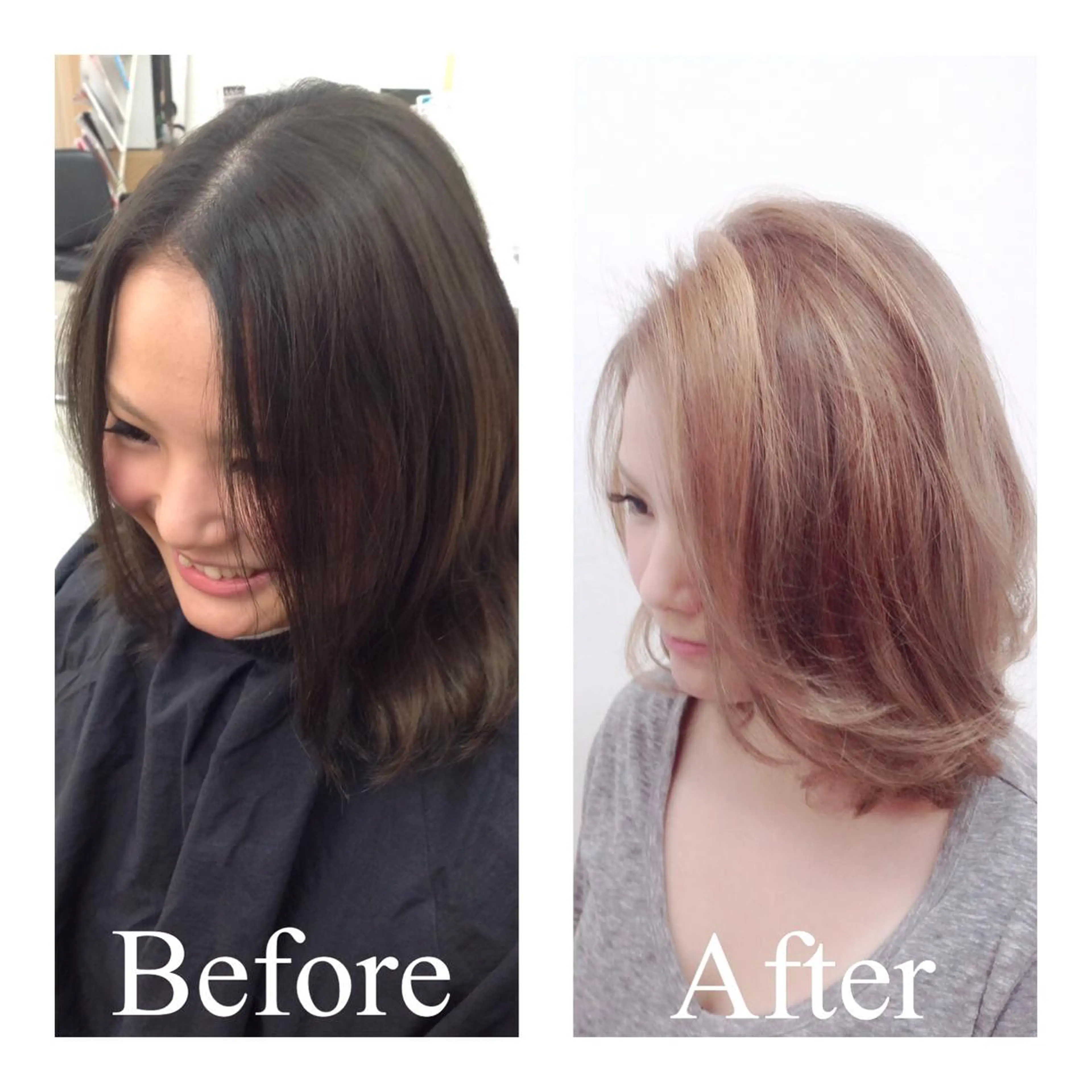 ミディアム セミロング カラー アオガミ （前髪顔周りカット）のヘアスタイル