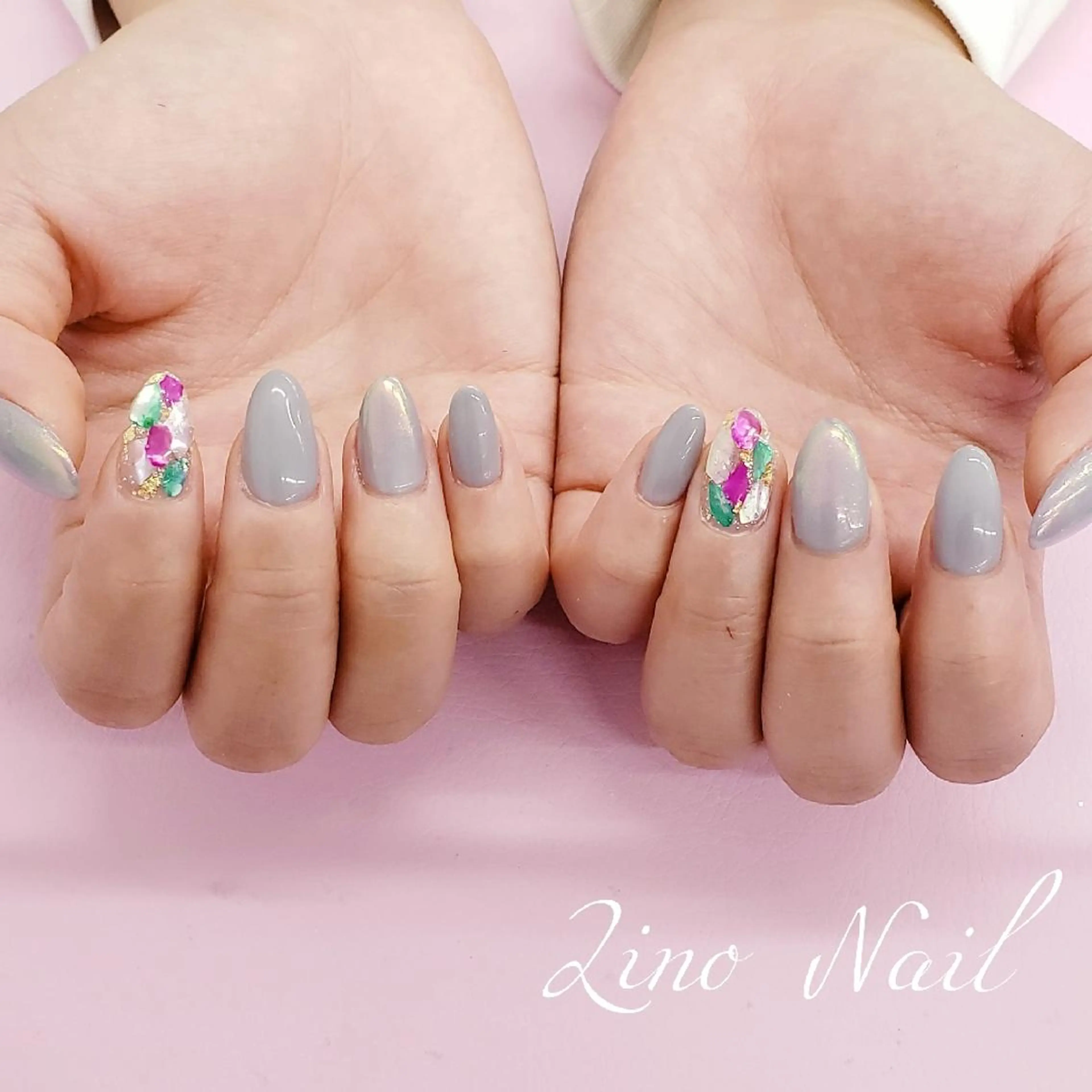 ネイル オーロラネイル カジュアル ジェルネイル キラキラネイル ミラーネイル ハンドネイル Lino Nailのネイルデザイン