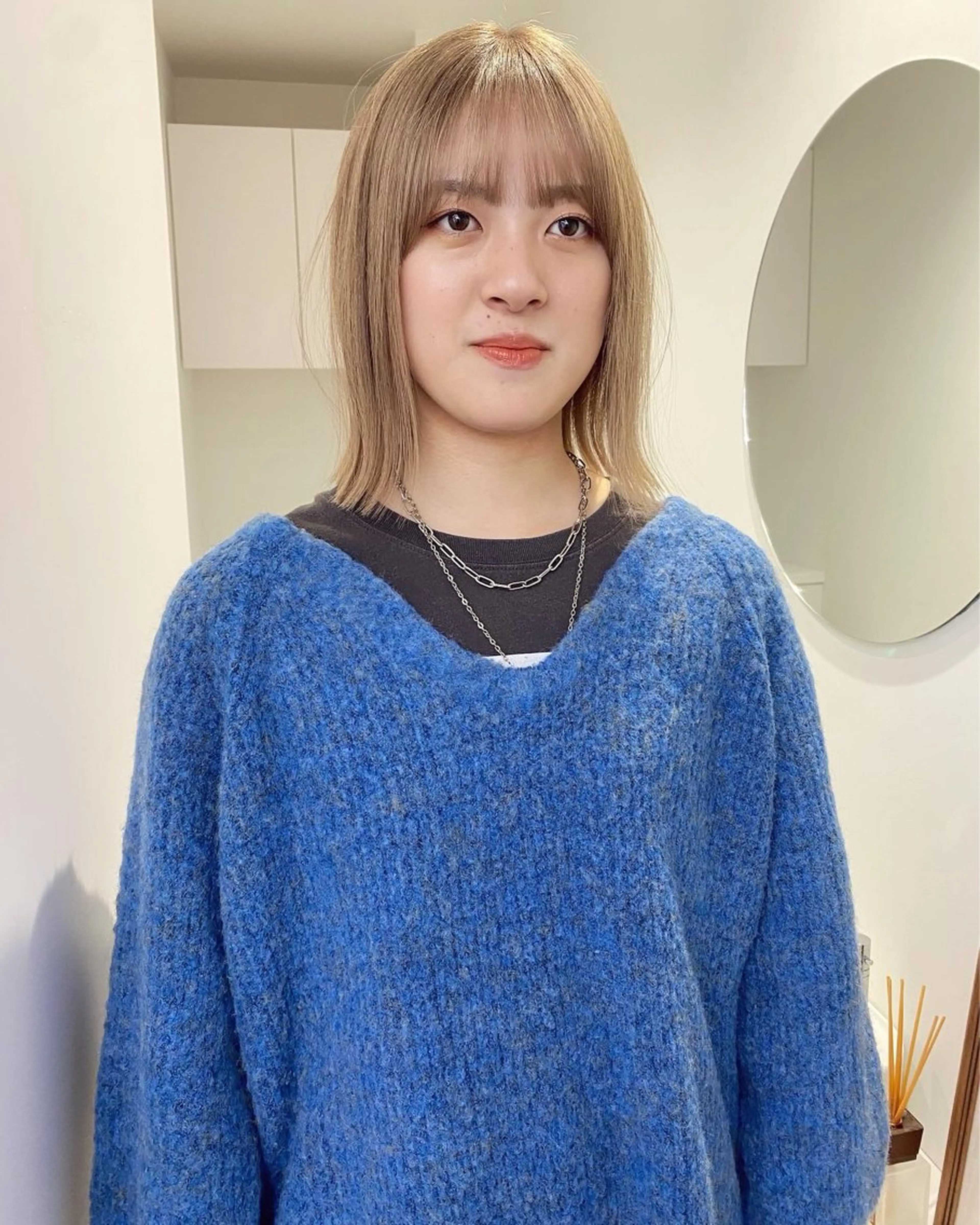 ミディアム カラー ベージュカラー ブリーチ ボブ/ハイトーン REINAのヘアスタイル