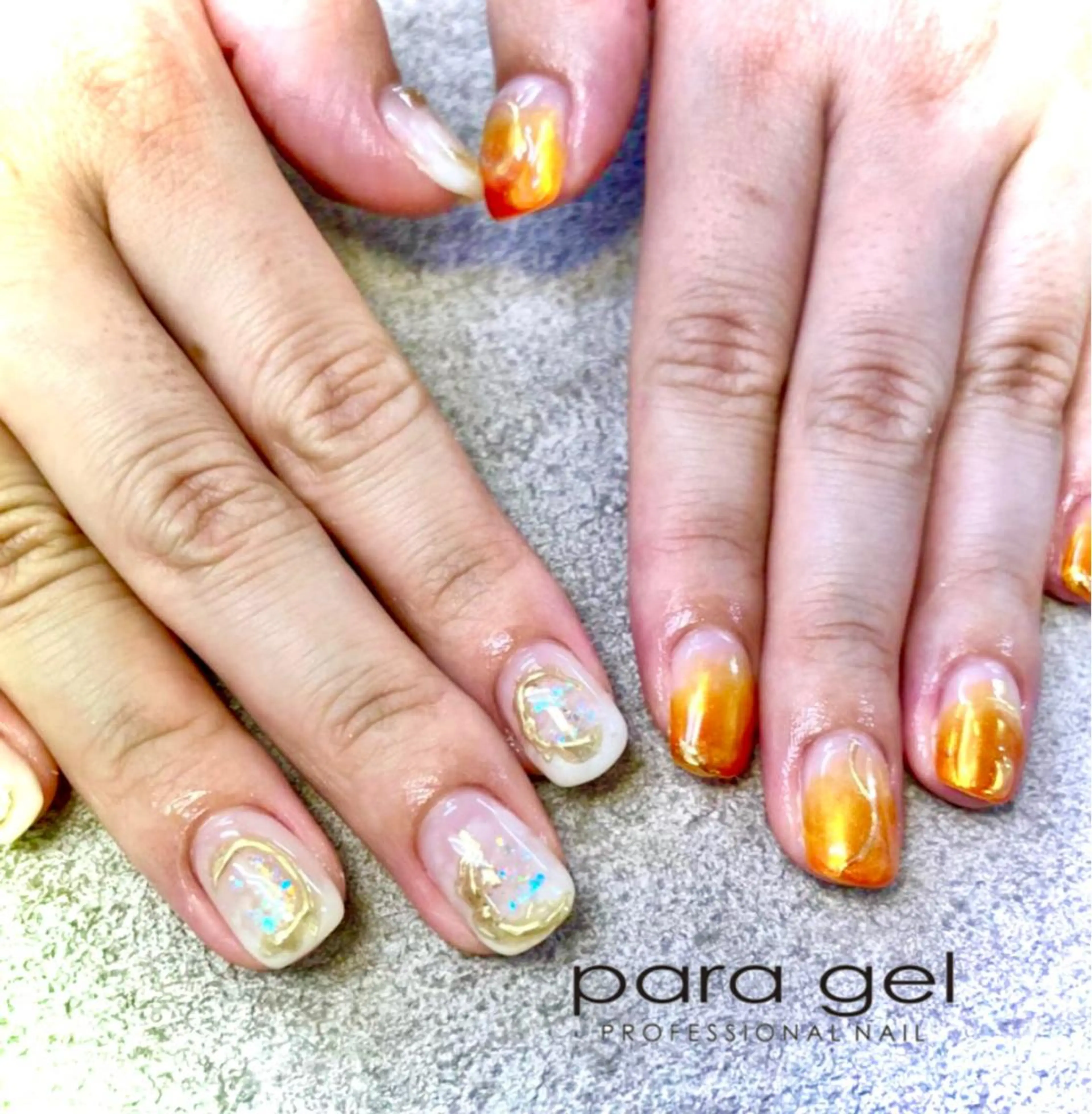 ネイル ジェルネイル ゴールド グラデーション ミラーネイル 持ち込み ハンドネイル Bianca🎀 ONODERAのネイルデザイン