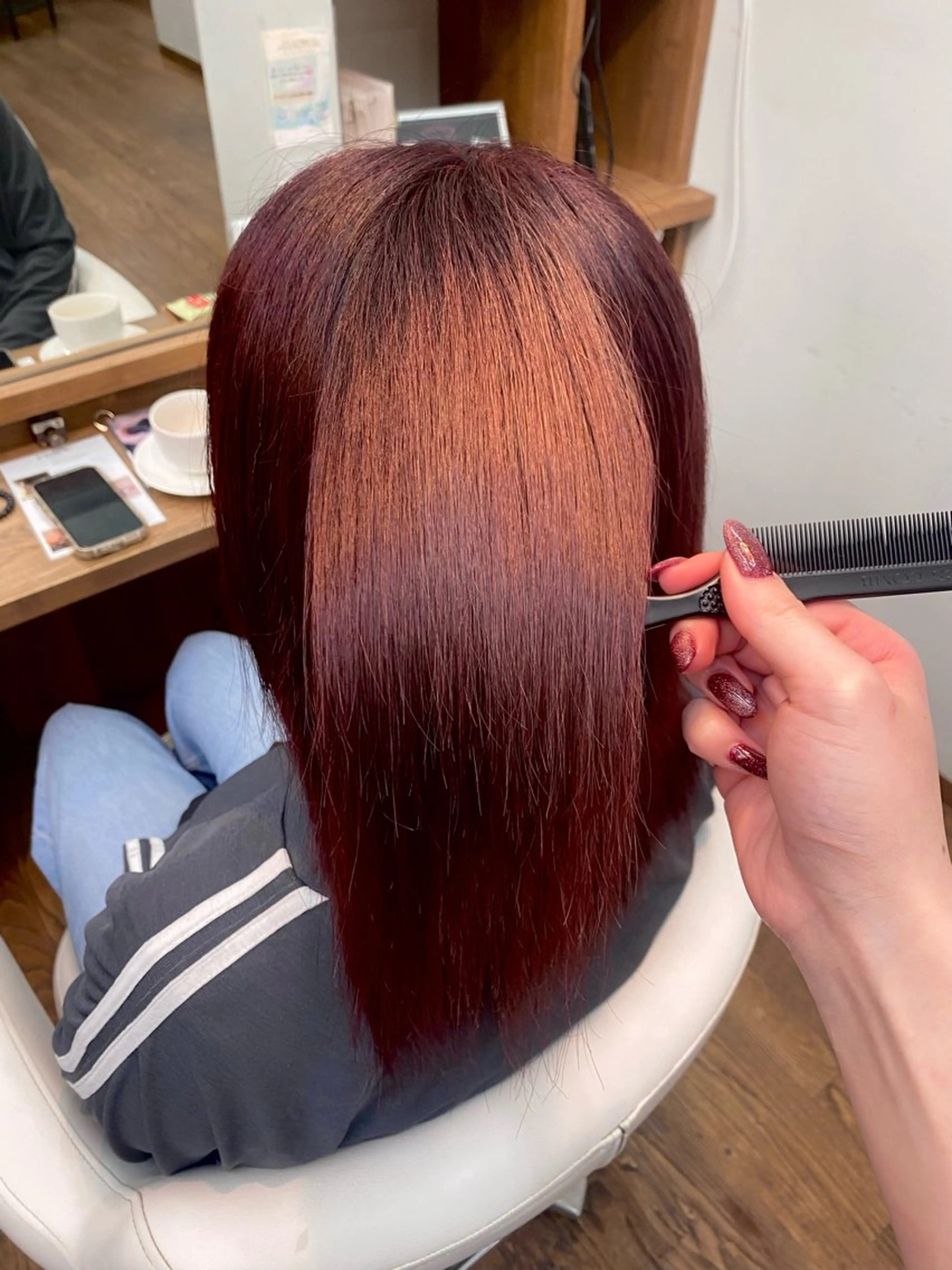 ロング カラー ブリーチ ブリーチなしカラー レッドカラー I's hair NUBOU所属・小守林 蘭のヘアスタイル