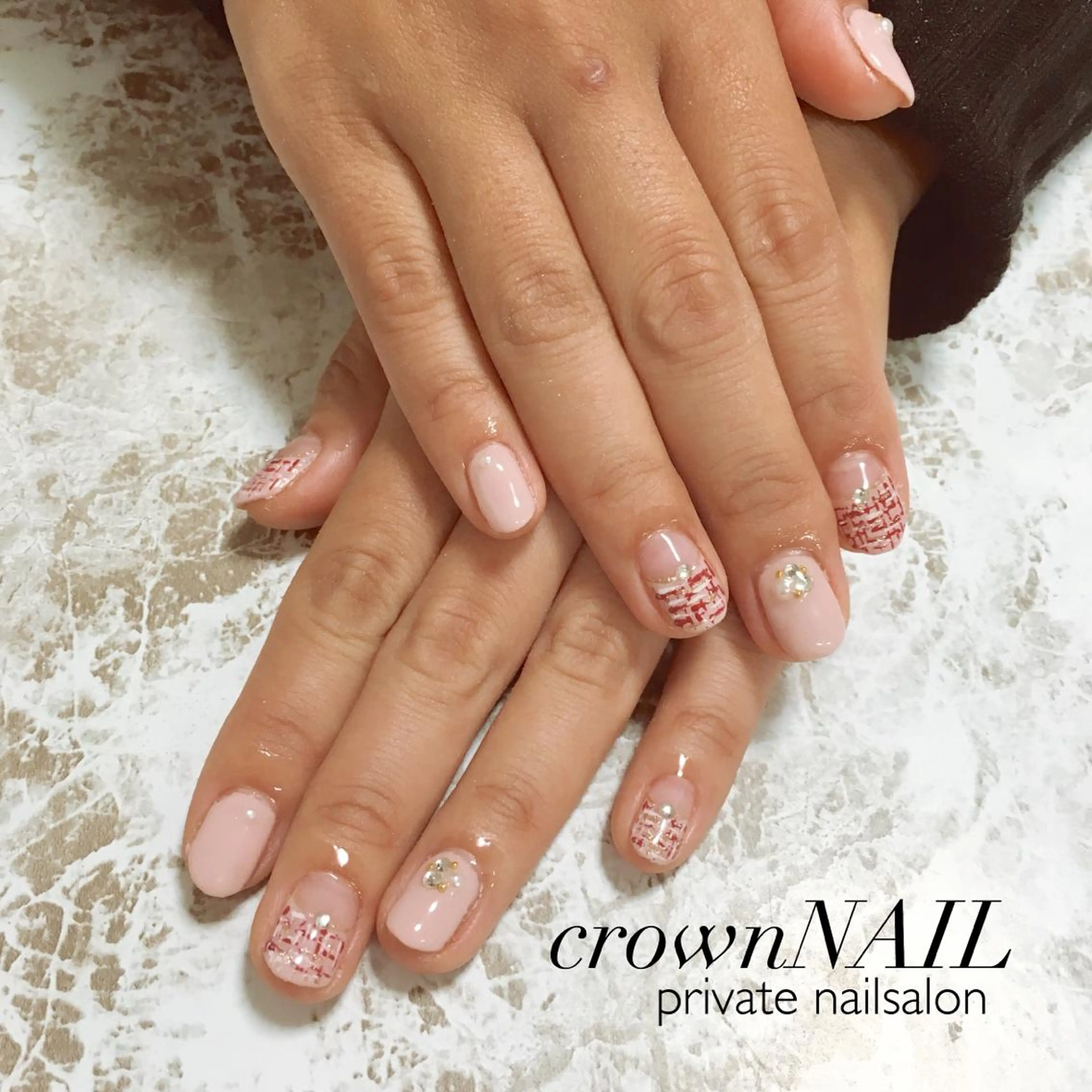 キッズ ネイル ピンク ストーンネイル ツイードネイル ensowa✱laf NAILのネイルデザイン
