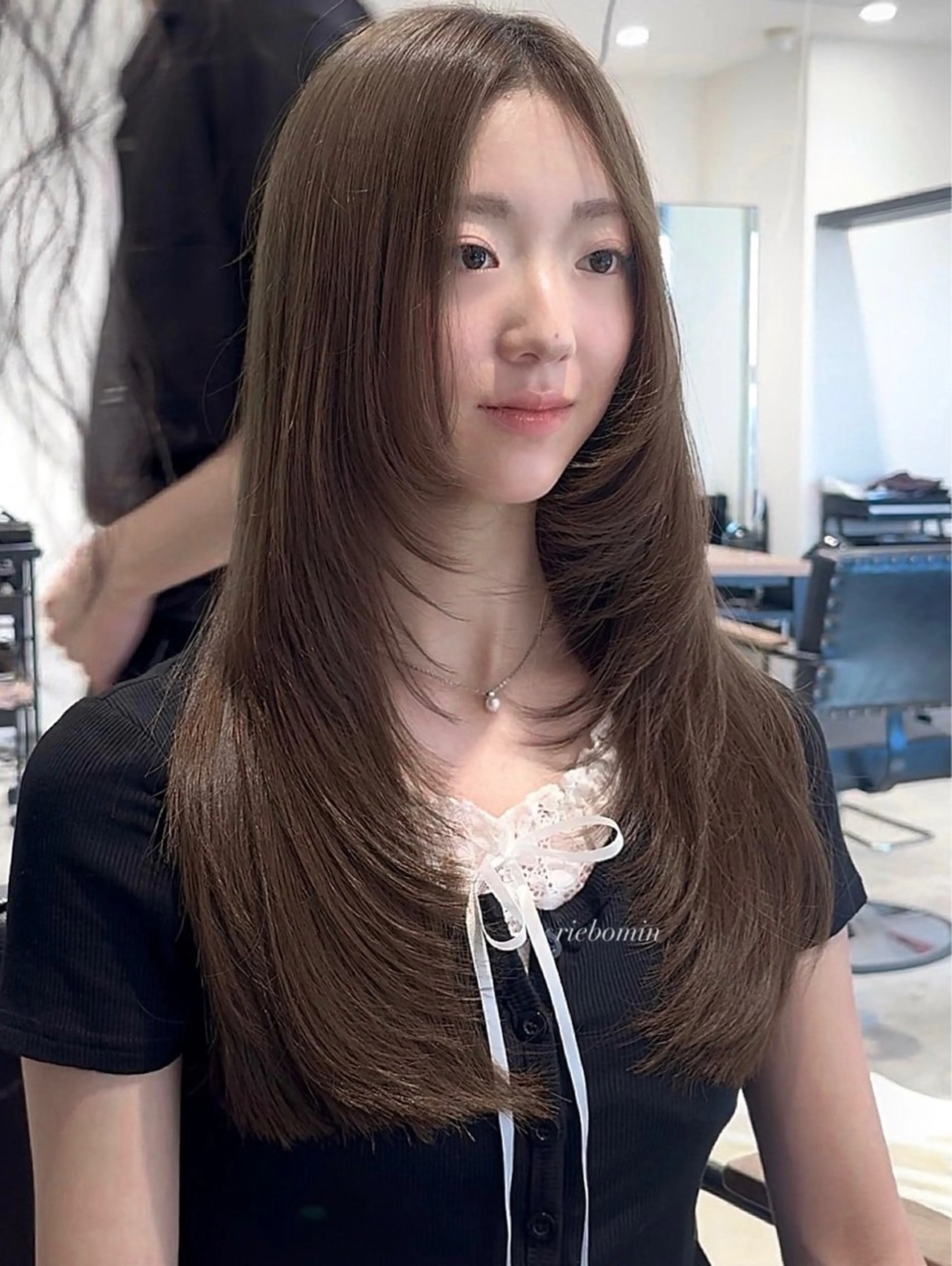 ロング カラー パーマ ヘアアレンジ カット トリートメント ヘアセット パク・ボミン小野リエ 韓国ハーフ🦊のヘアスタイル