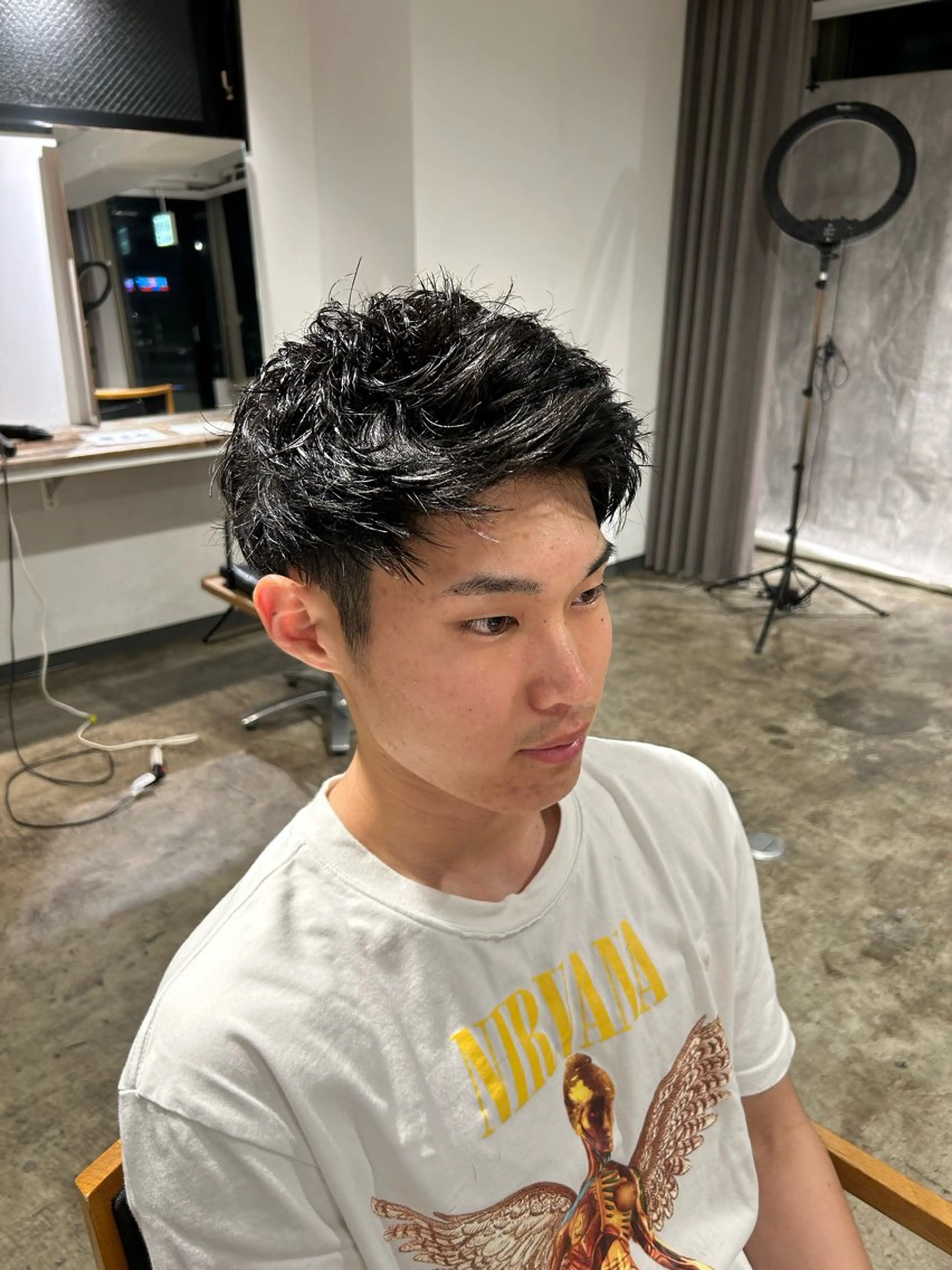 ショート メンズ センターパート ダウンパーマ カルマパーマ メンズ韓国風 マッシュ カット become men's hair 名駅店所属・名駅/フェザーパーマ 韓国ヘア/森岡のヘアスタイル