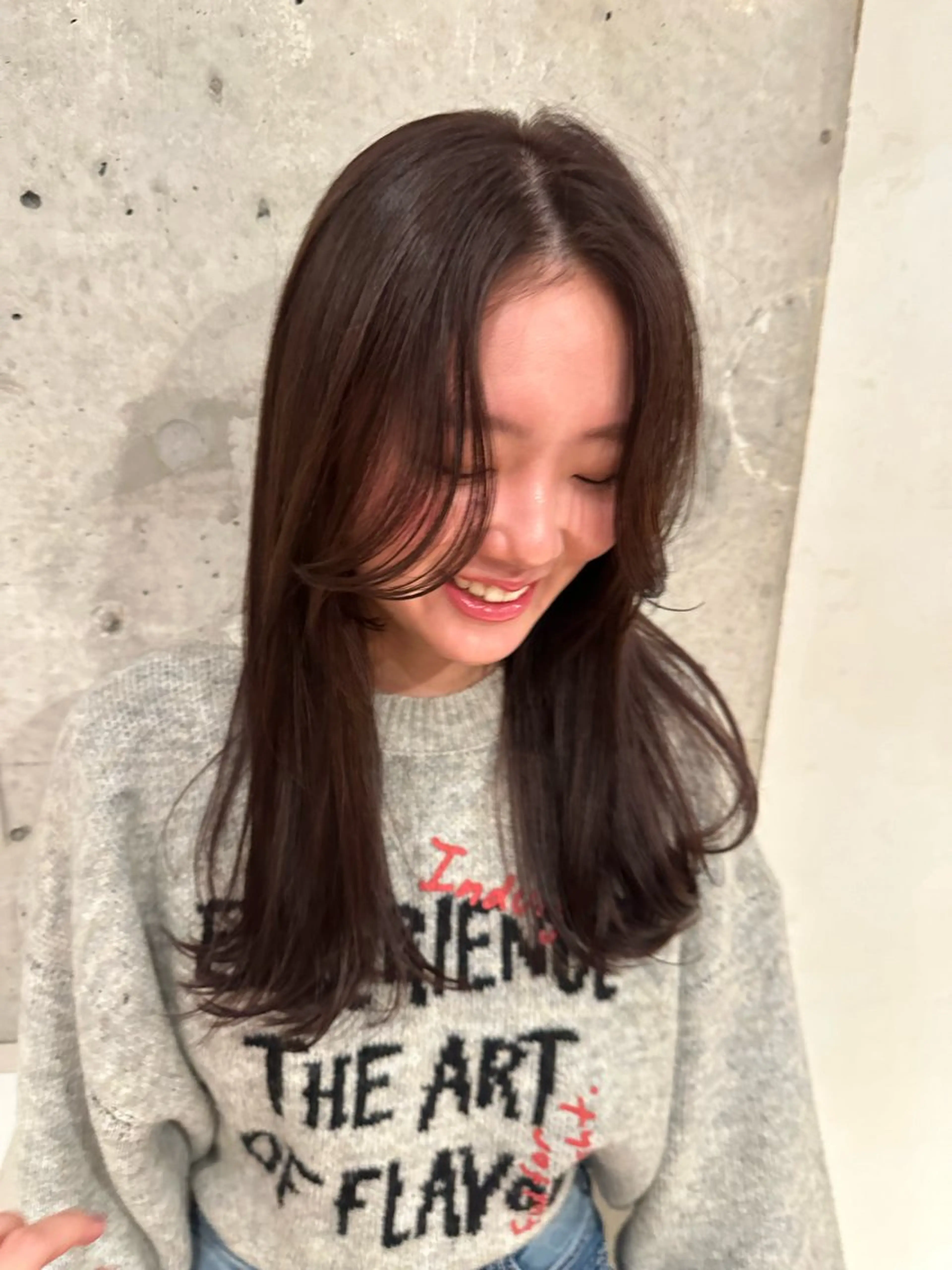 ミディアム カラー ベージュカラー ラベンダーカラー 顔まわりレイヤー レイヤーカット ボブ/レイヤー/ニュ アンスパーマ/小夏のヘアスタイル