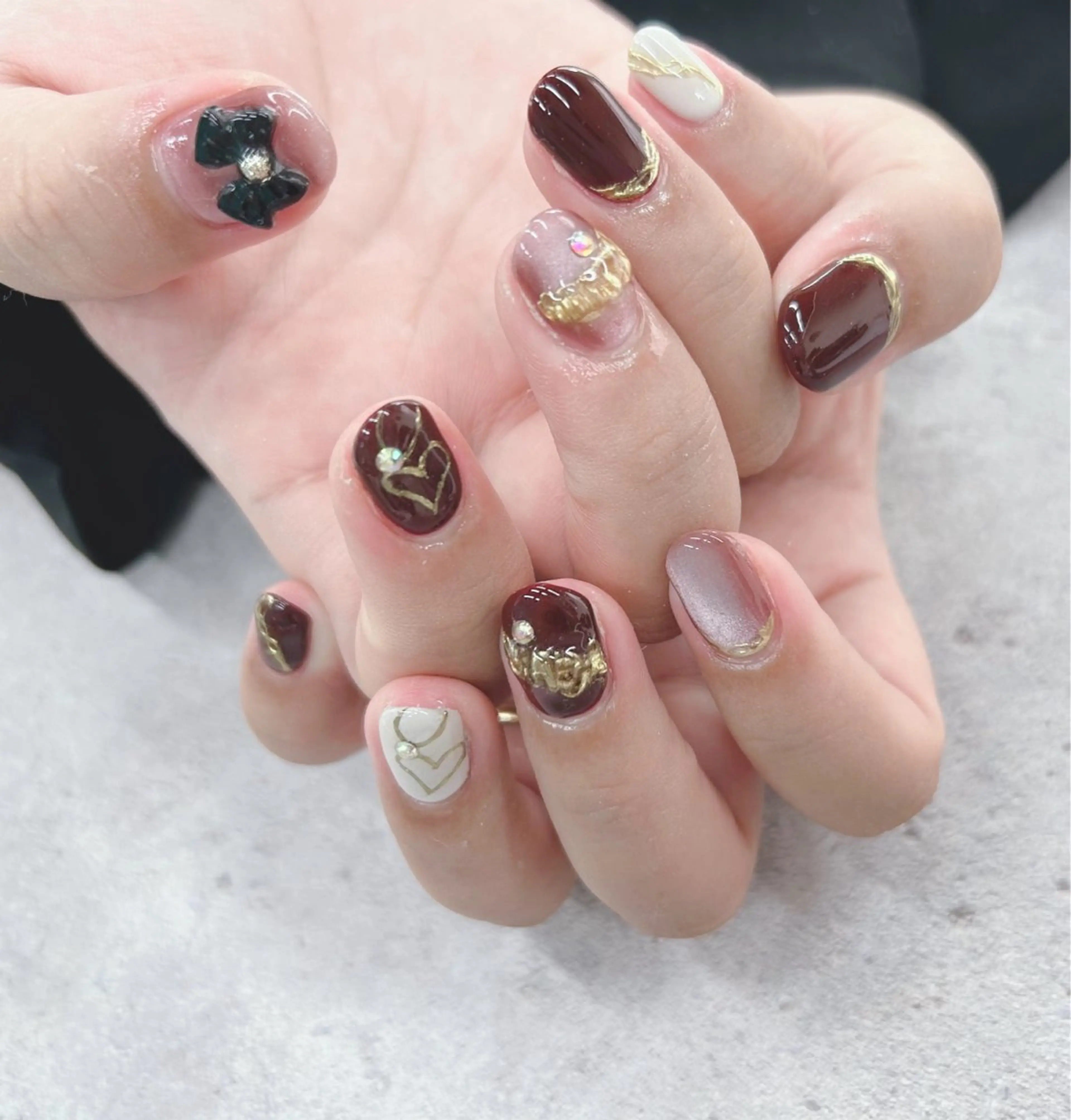 ネイル ボルドー マグネットネイル ミラーネイル ハンドネイル Nail Salon agré所属・agré ネイルサロン　アグレのネイルデザイン