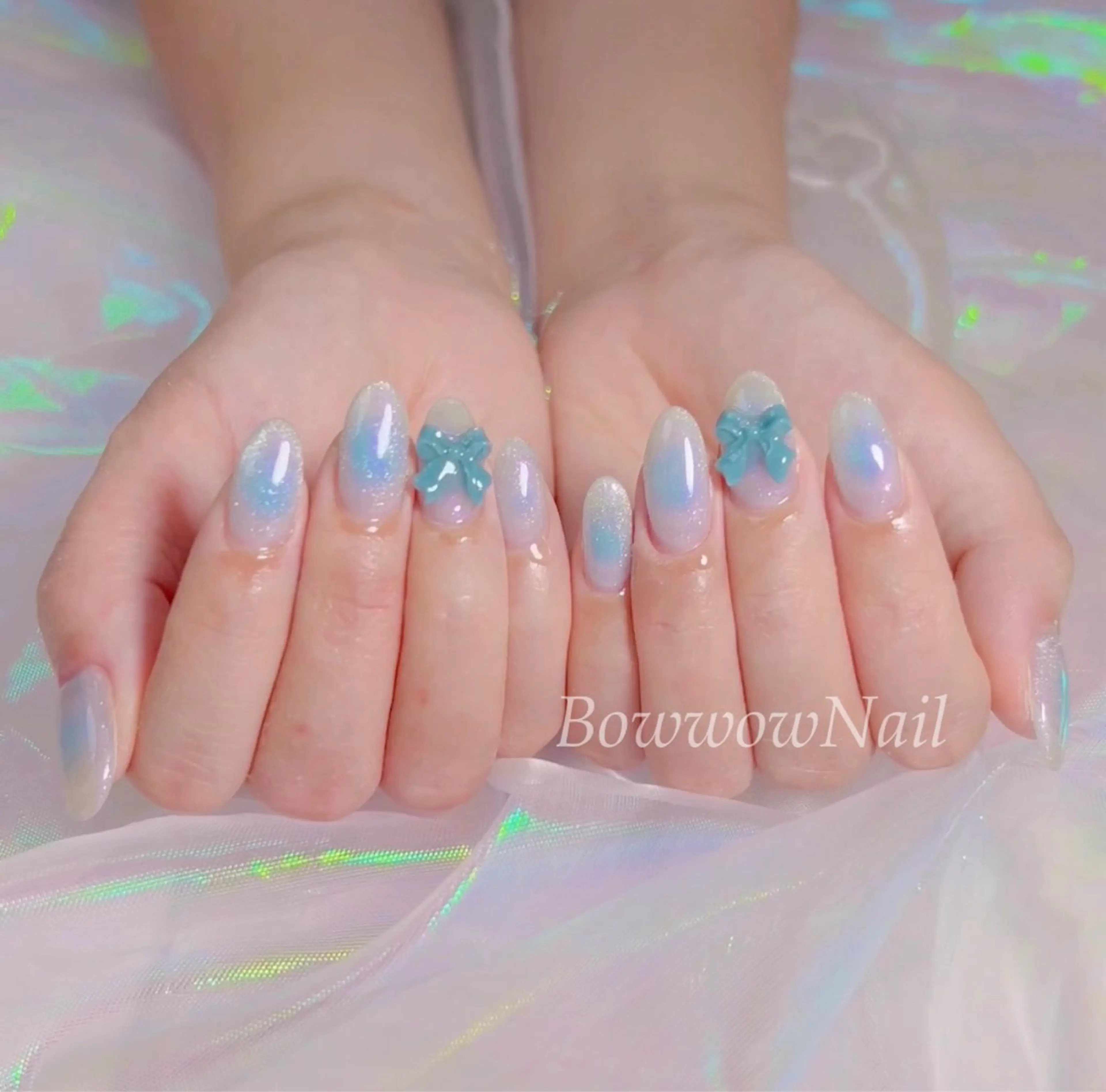 ネイル チークネイル 韓国ネイル マグネットネイル リボン シンプルネイル Bow wow Nail さや🧸のネイルデザイン