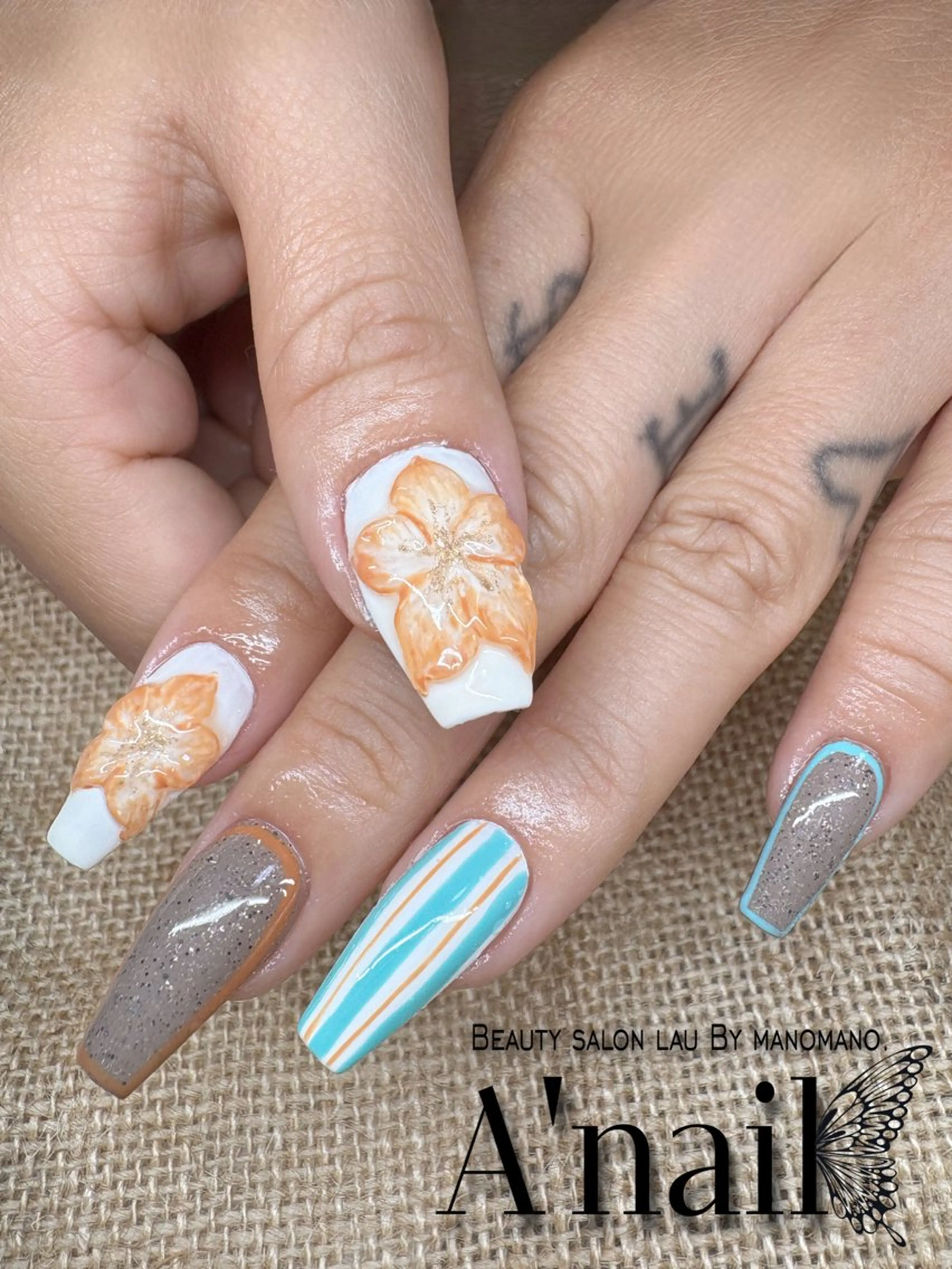 ネイル アートネイル 長さ出し フラワーネイル ﾗｳﾊﾞｲﾏﾉﾏﾉ✧ ARISSA🦋💜のネイルデザイン