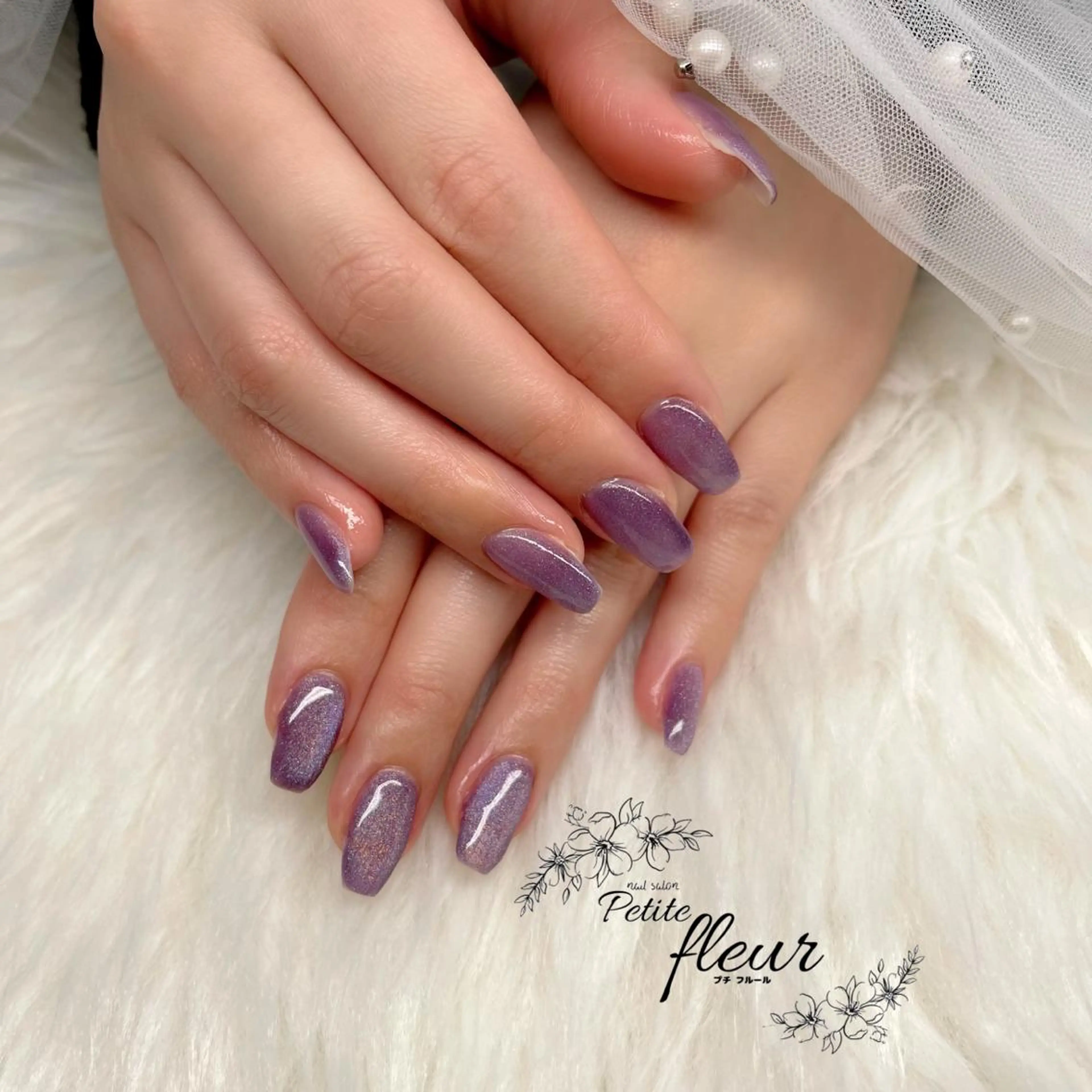 ネイル マグネットネイル パープル ハンドネイル ❁⃘*。Petite fleur❁⃘*りさのネイルデザイン