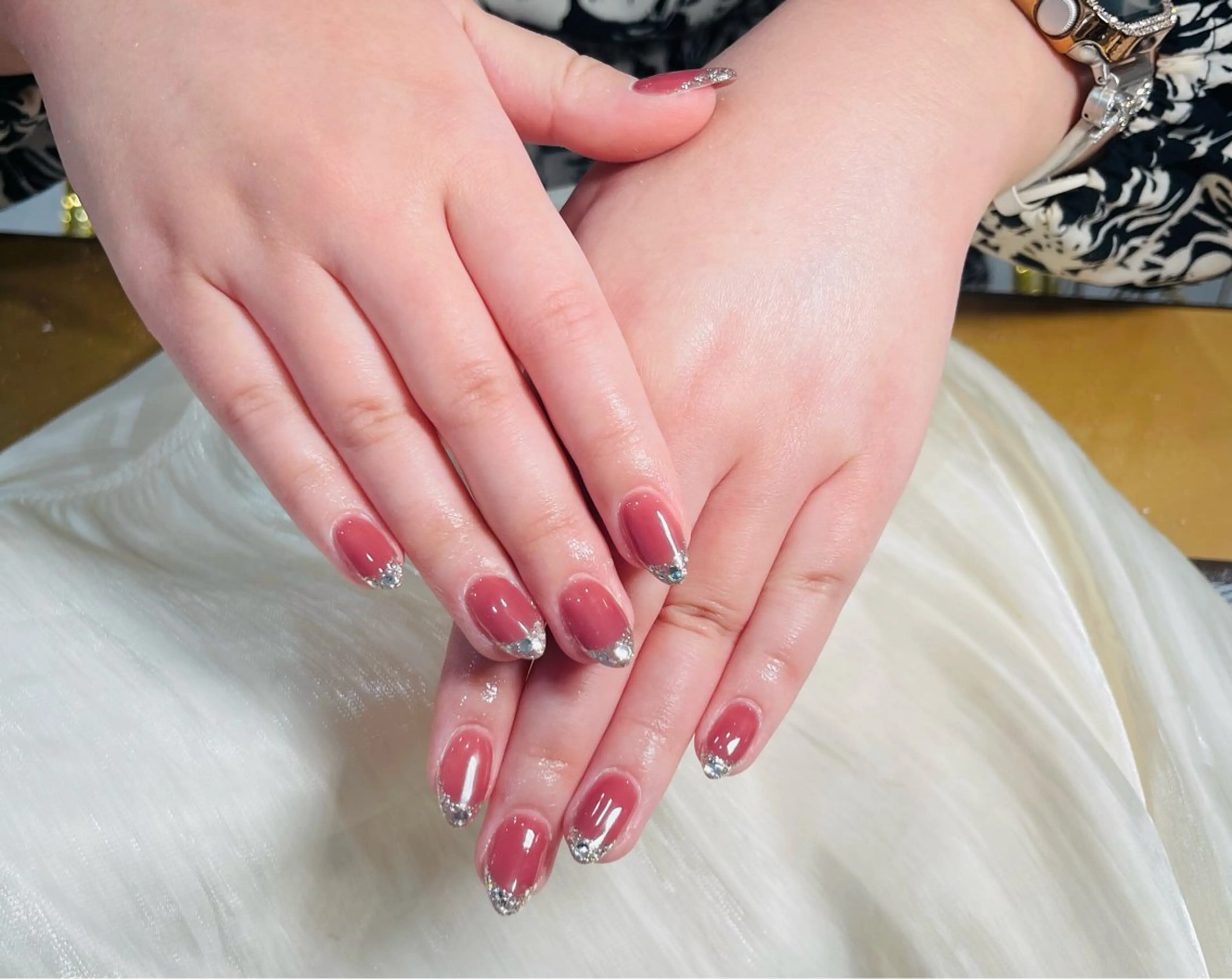 ネイル ボルドー チークネイル 長さ出し フレンチネイル ジェルネイル ハンドネイル Belle nail salonのネイルデザイン