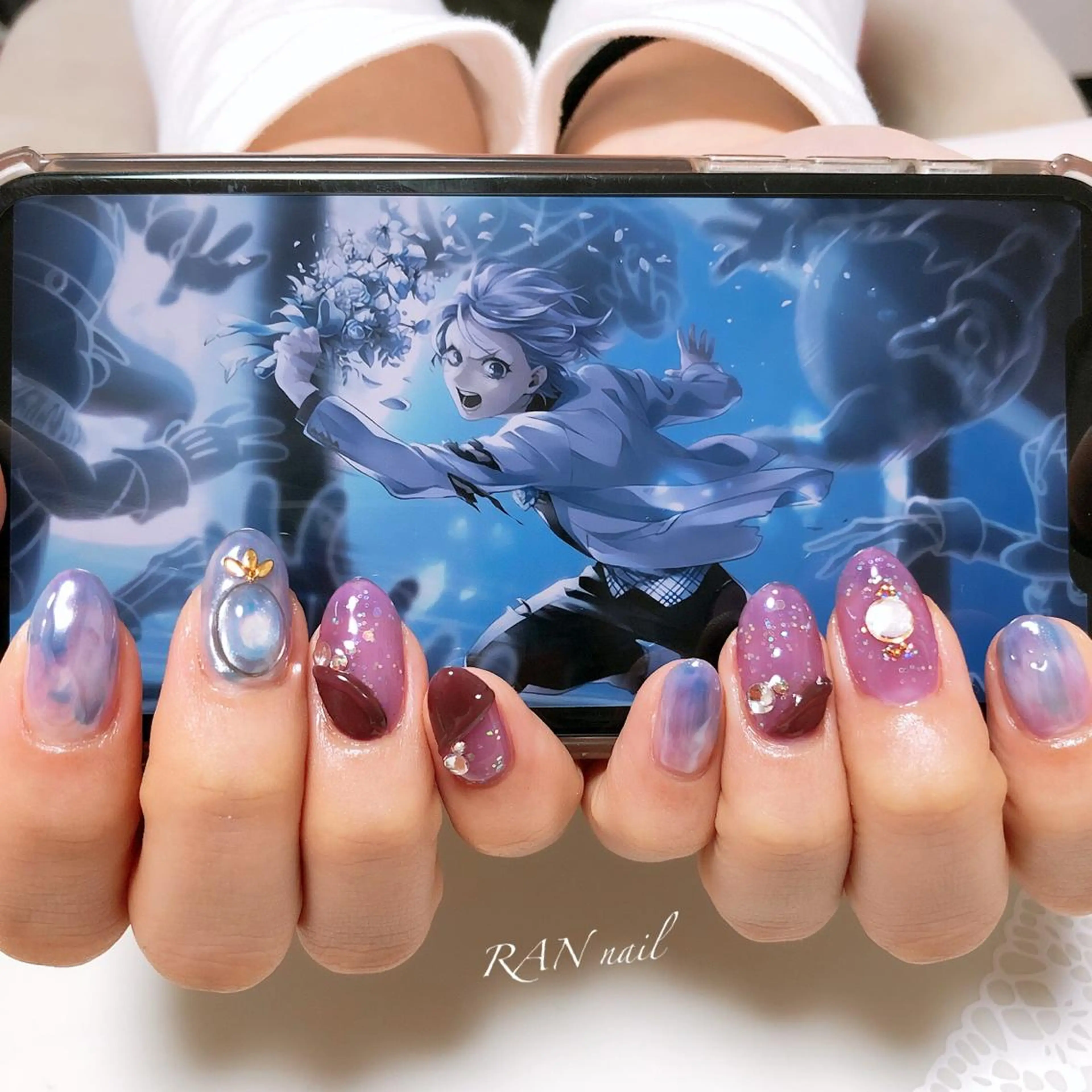 ネイル ブルー ボルドー パープル 冬ネイル ハンドネイル フットネイル RAN nail 〜ランネイル〜所属・RAN nailのネイルデザイン