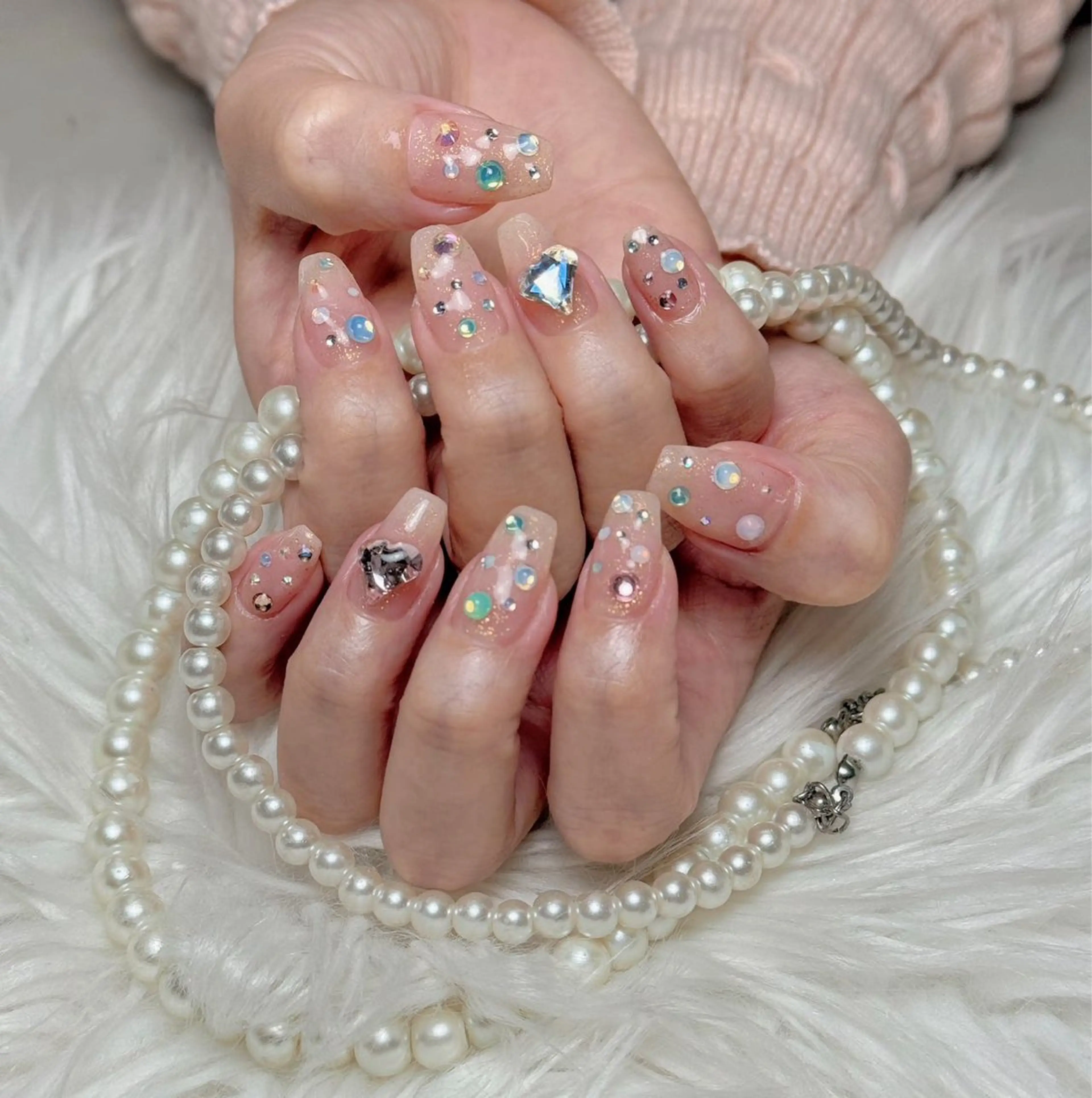 ネイル 長さ出し フレンチネイル ジェルネイル ガラスフレンチ 韓国ネイル For U nail スカルプ専門店のネイルデザイン
