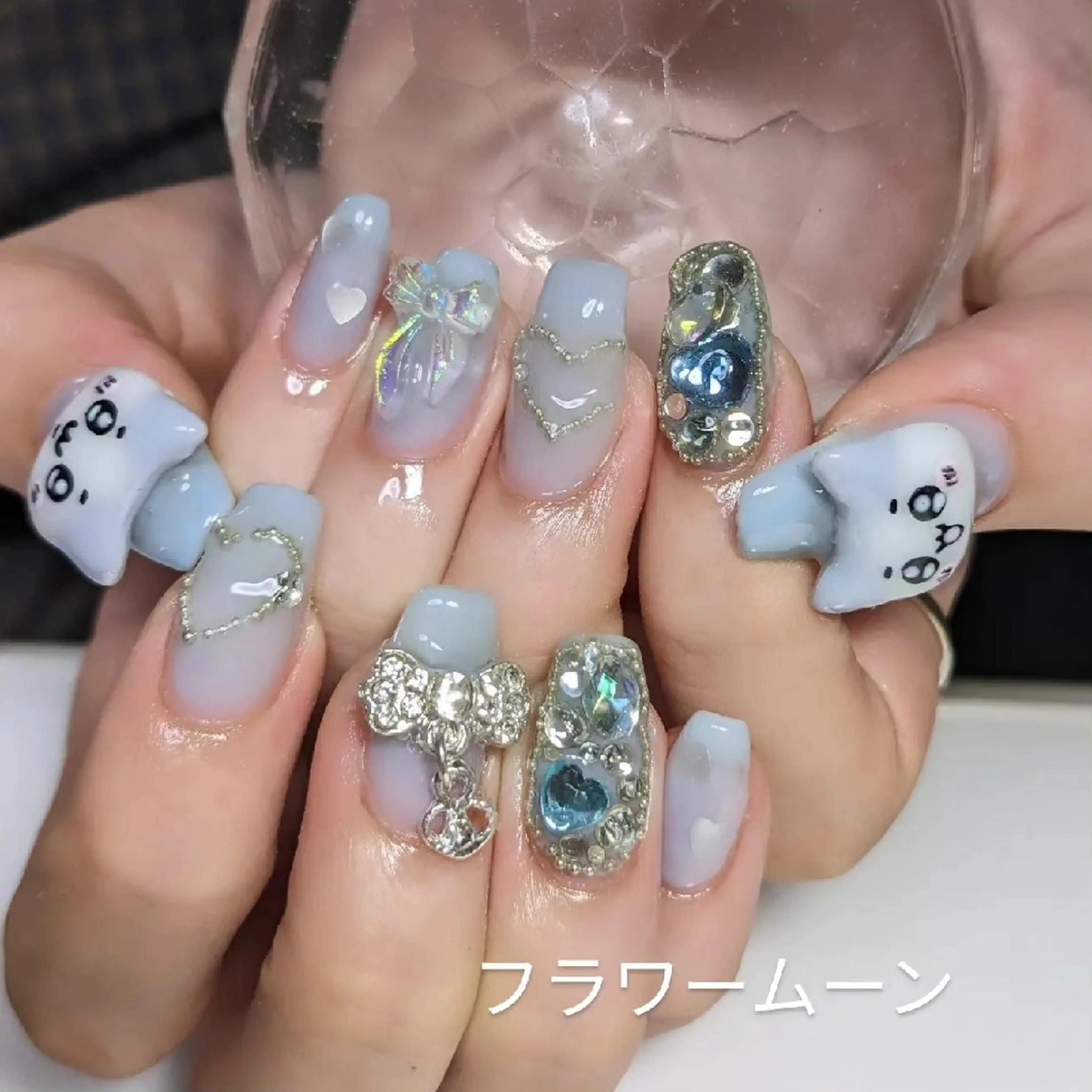 ネイル ハート 持ち込み リボン フラワー ムーンのネイルデザイン