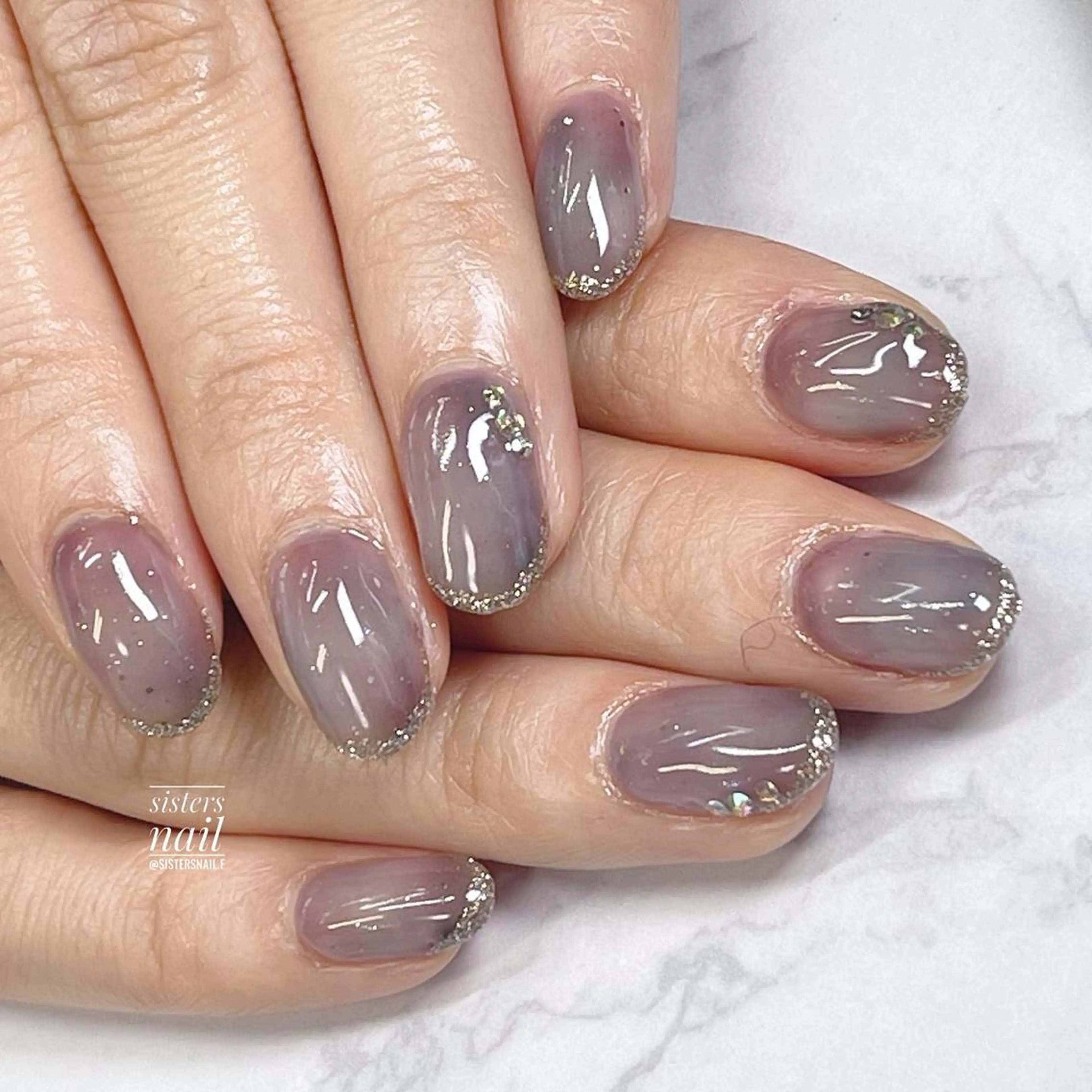 ネイル アートネイル ブルー フレンチネイル ジェルネイル ラメ(グリッター) sisters nail.fのネイルデザイン