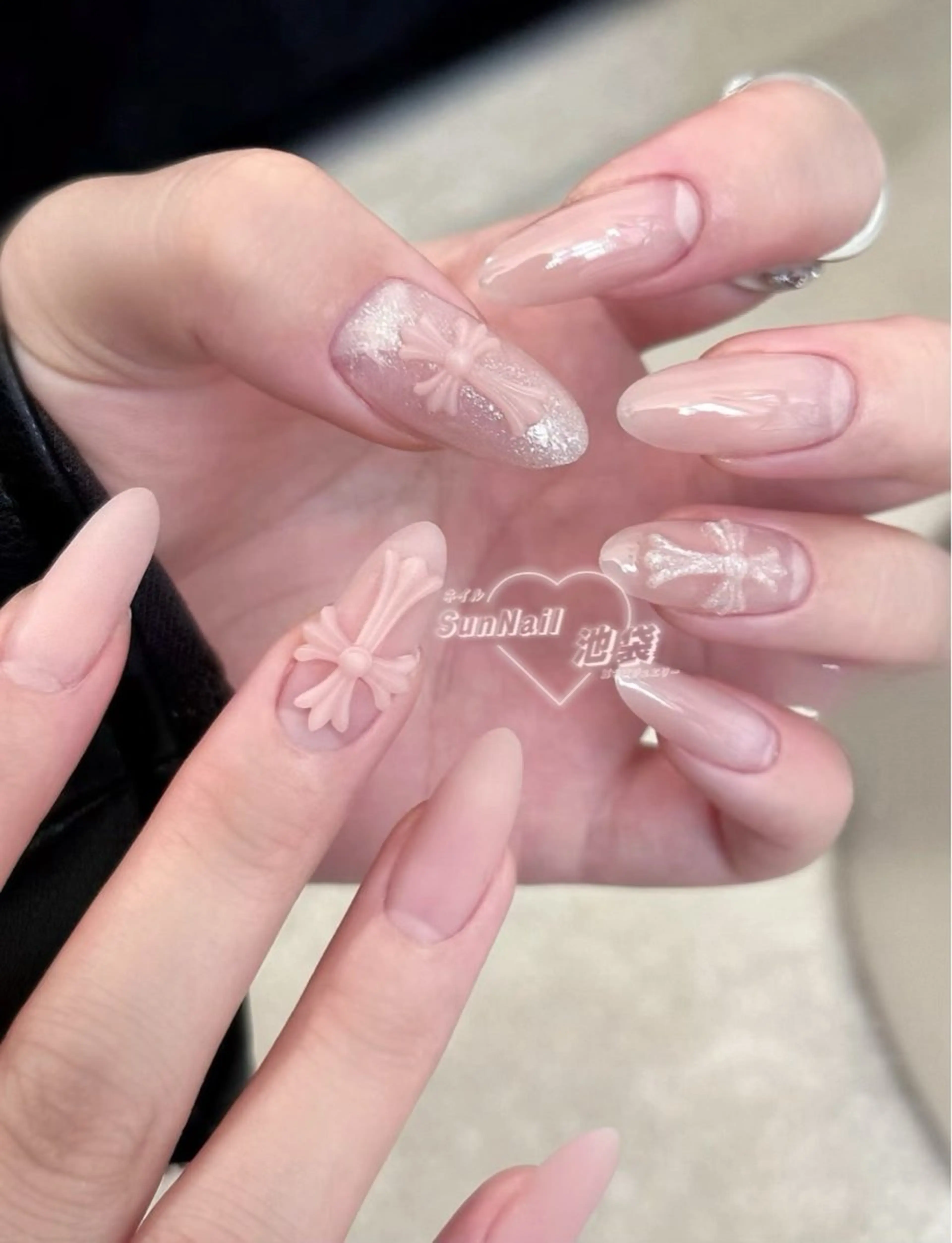 ネイル チークネイル 長さ出し フレンチネイル ガーリー ハート ハンドネイル ハンドケア Sun Nail 池袋のネイルデザイン