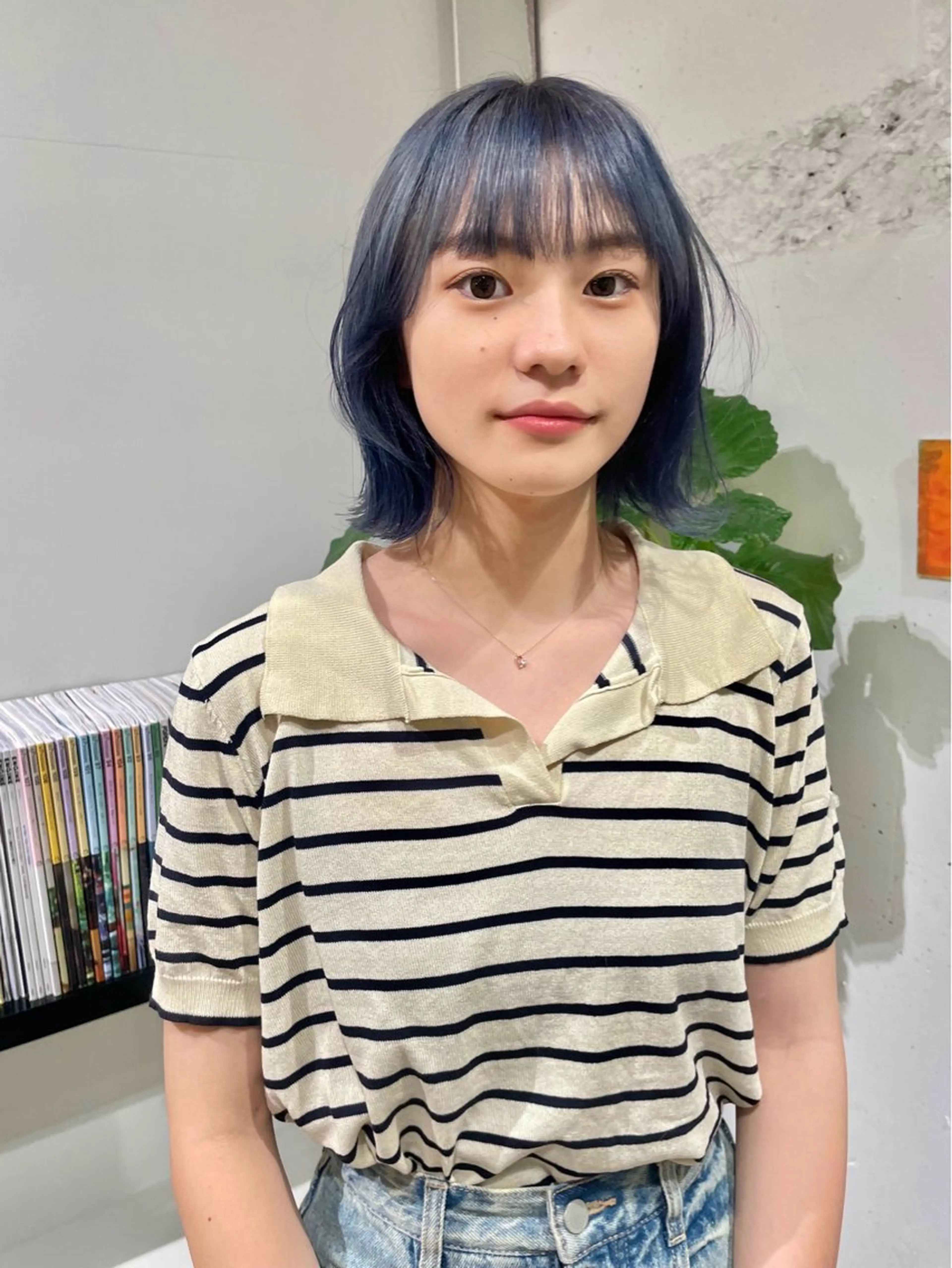 ミディアム カラー ブルーカラー ボブ ウルフ/似合わせ レイヤー/RIHOのヘアスタイル