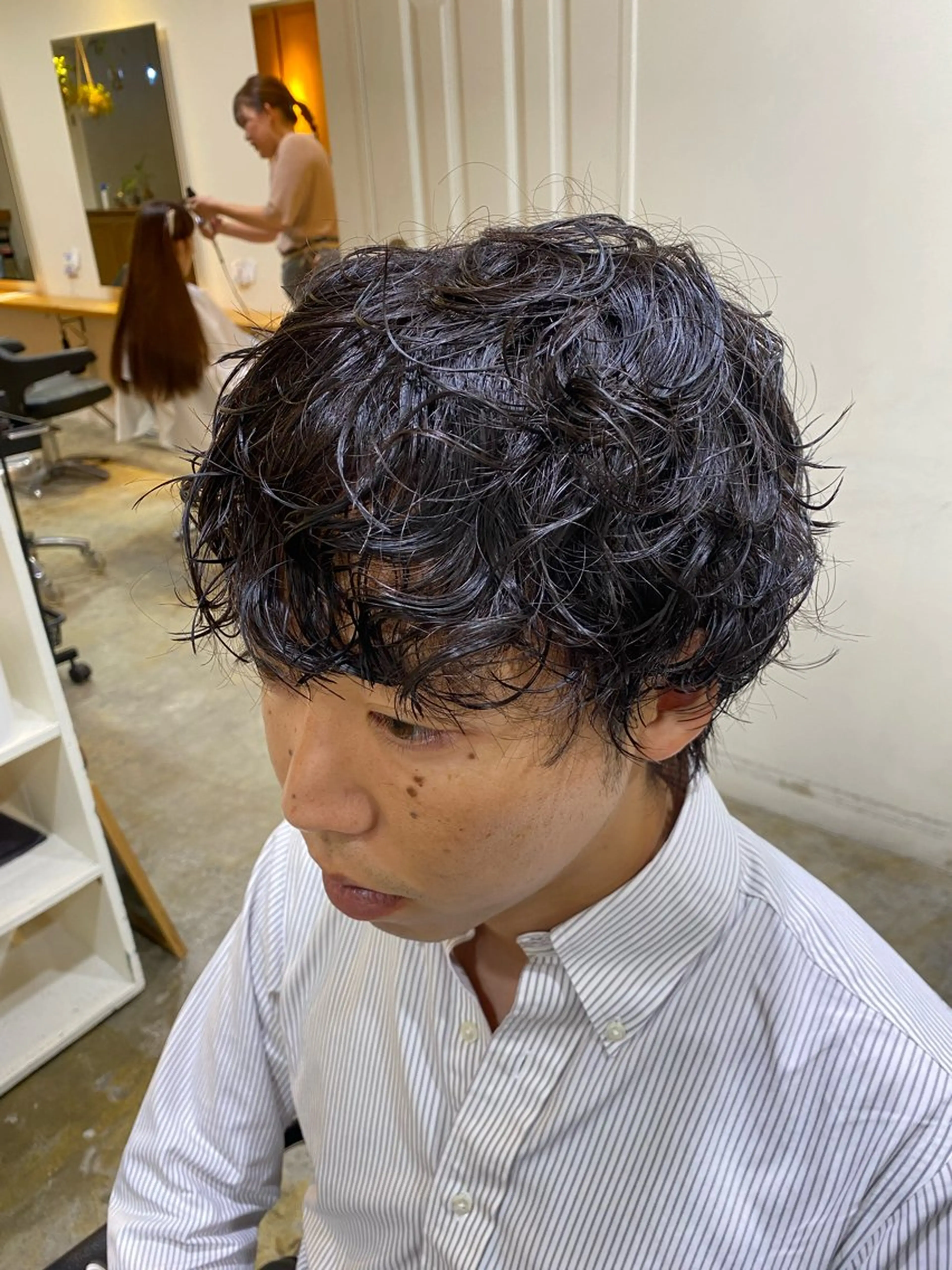 ショート パーマ メンズ カット ヘアカラー パーマ トリートメント レイヤーボブ/ 艶カラー/サナ🌼のヘアスタイル