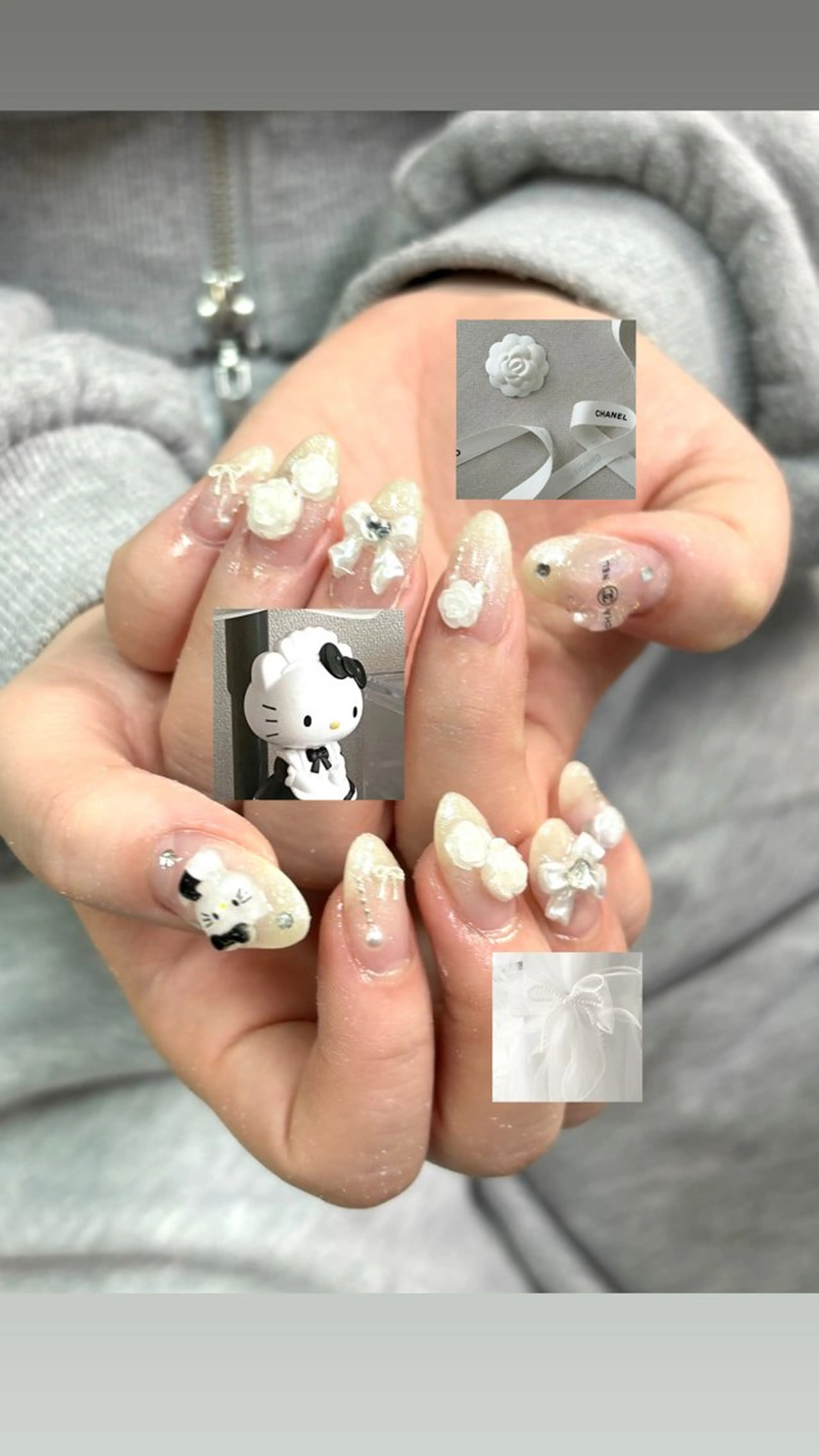 ネイル アートネイル 持ち込み リボン ハンドネイル フットネイル Nailsalon mui.所属・中家 亜紗子のネイルデザイン