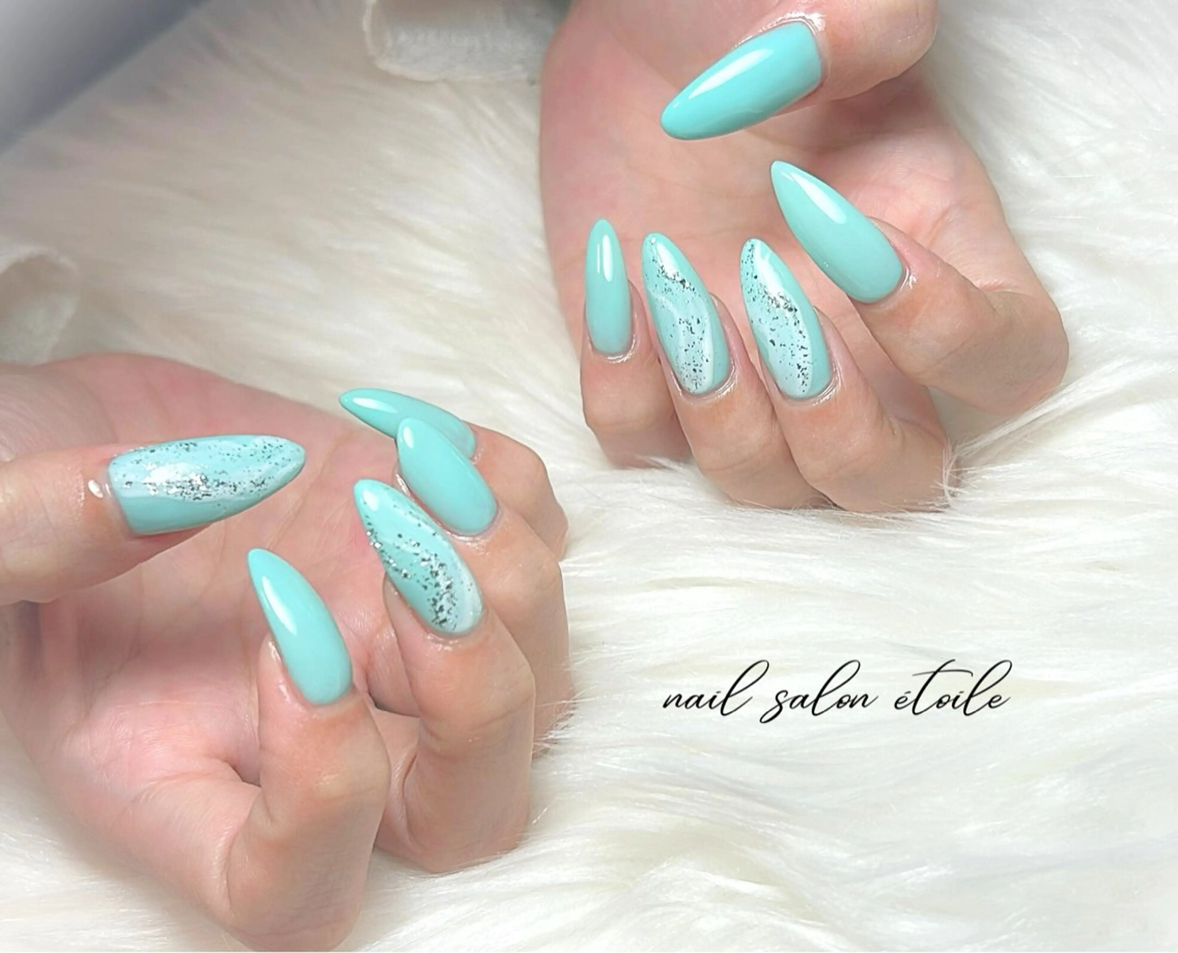 ネイル アートネイル 水色 ロングネイル 大理石ネイル(マーブル) ニュアンスネイル ハンドネイル nail salon étoileのネイルデザイン