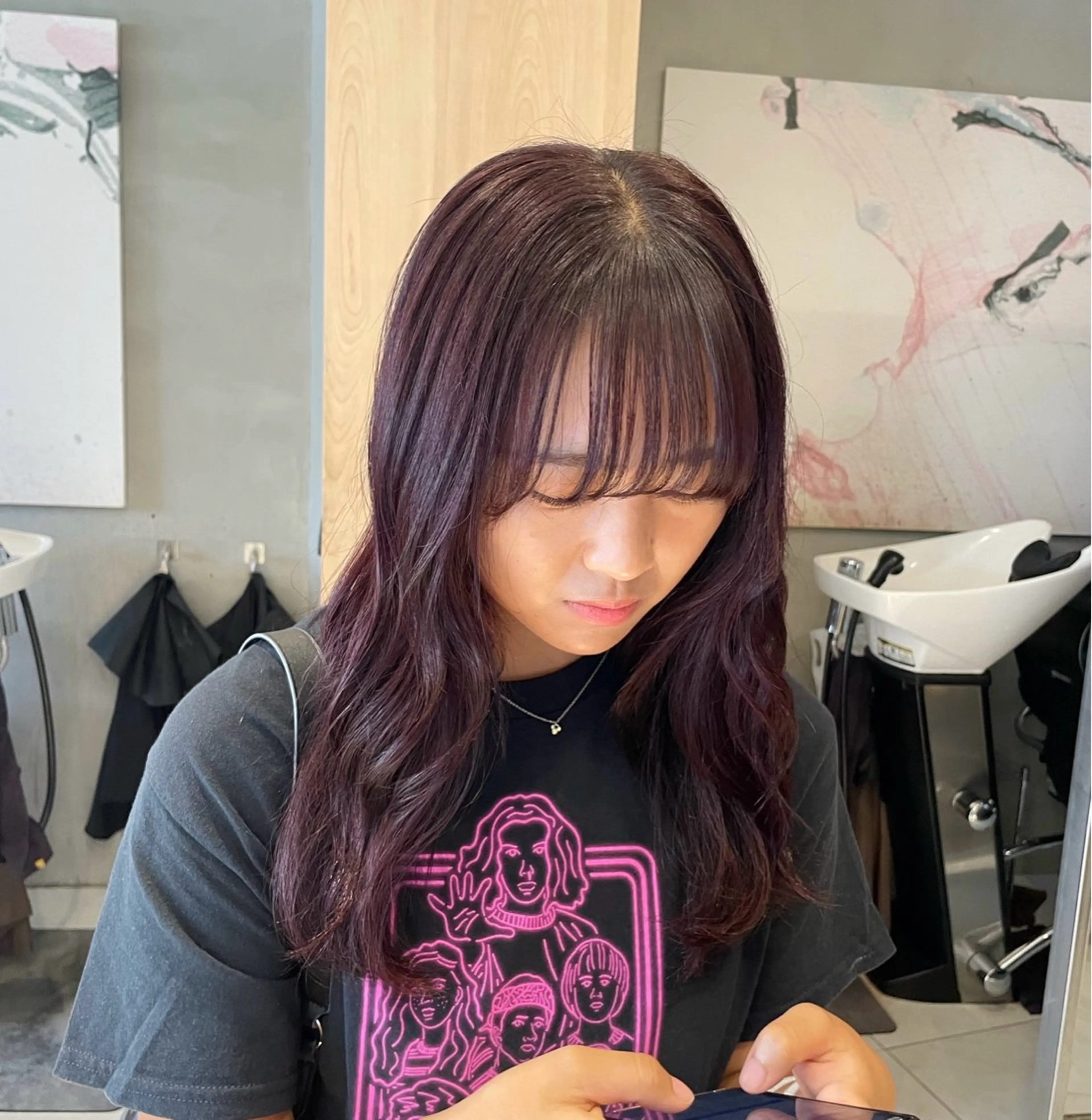 ミディアム カラー ヘアアレンジ カット ヘアカラー トリートメント ヘッドスパ ヘアセット 艶髪/レイヤーカット 🐣misakiのヘアスタイル